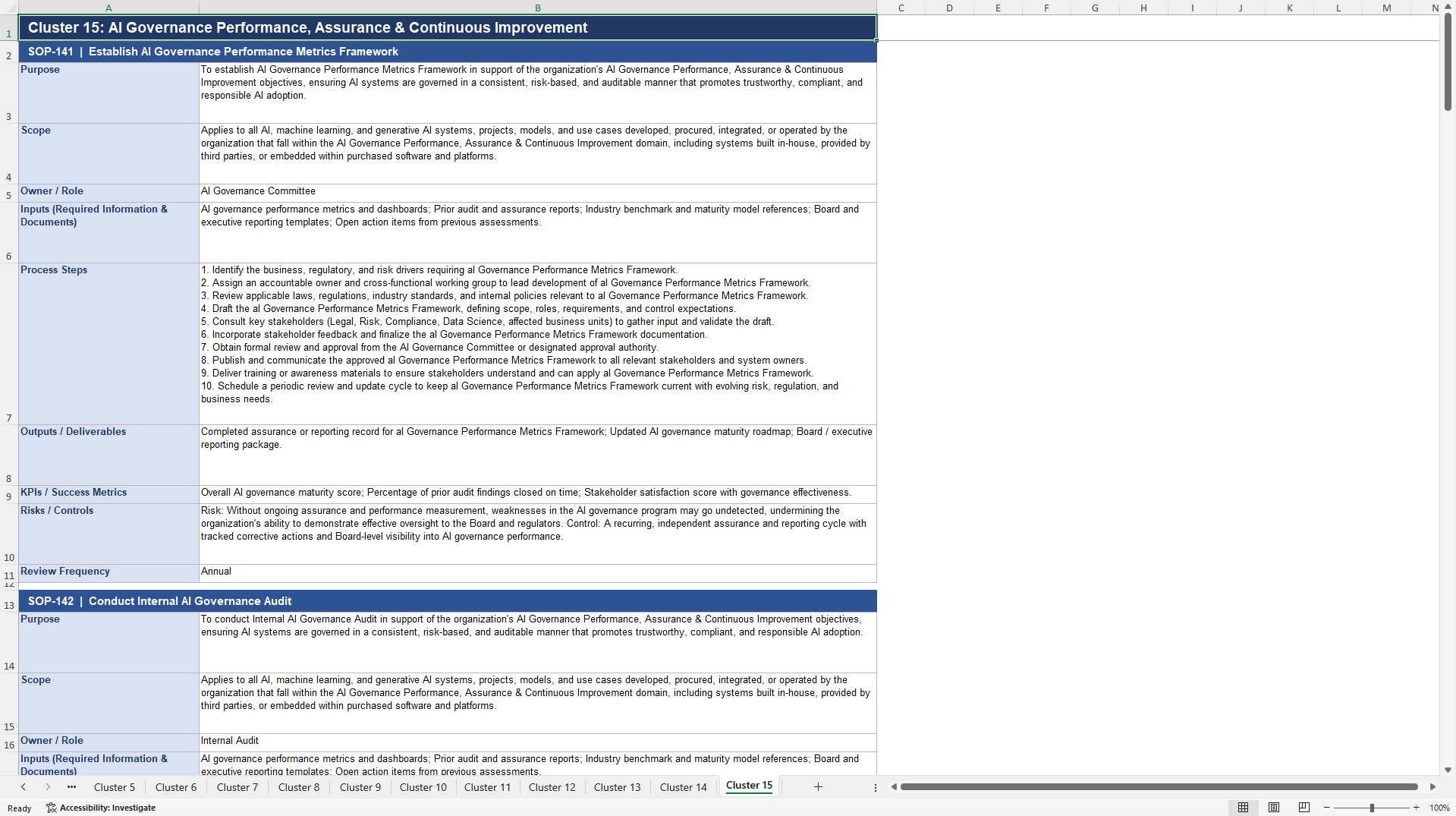 100+ AI Governance & Responsible AI SOPs (Excel template (XLSX)) Preview Image