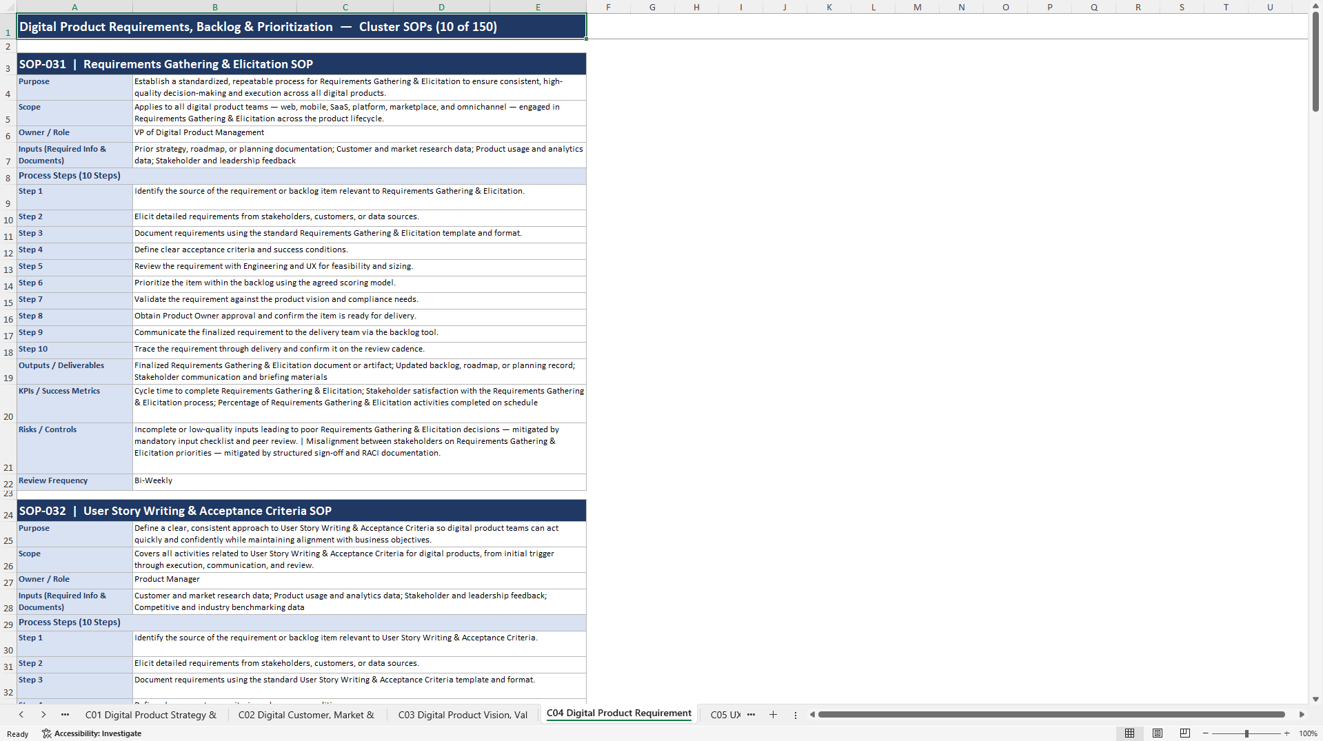 100+ Digital Product Management SOPs (Excel template (XLSX)) Preview Image