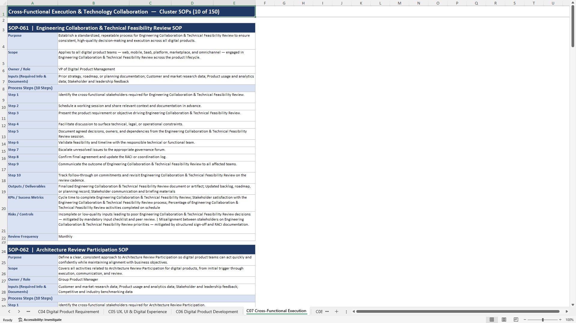 100+ Digital Product Management SOPs (Excel template (XLSX)) Preview Image