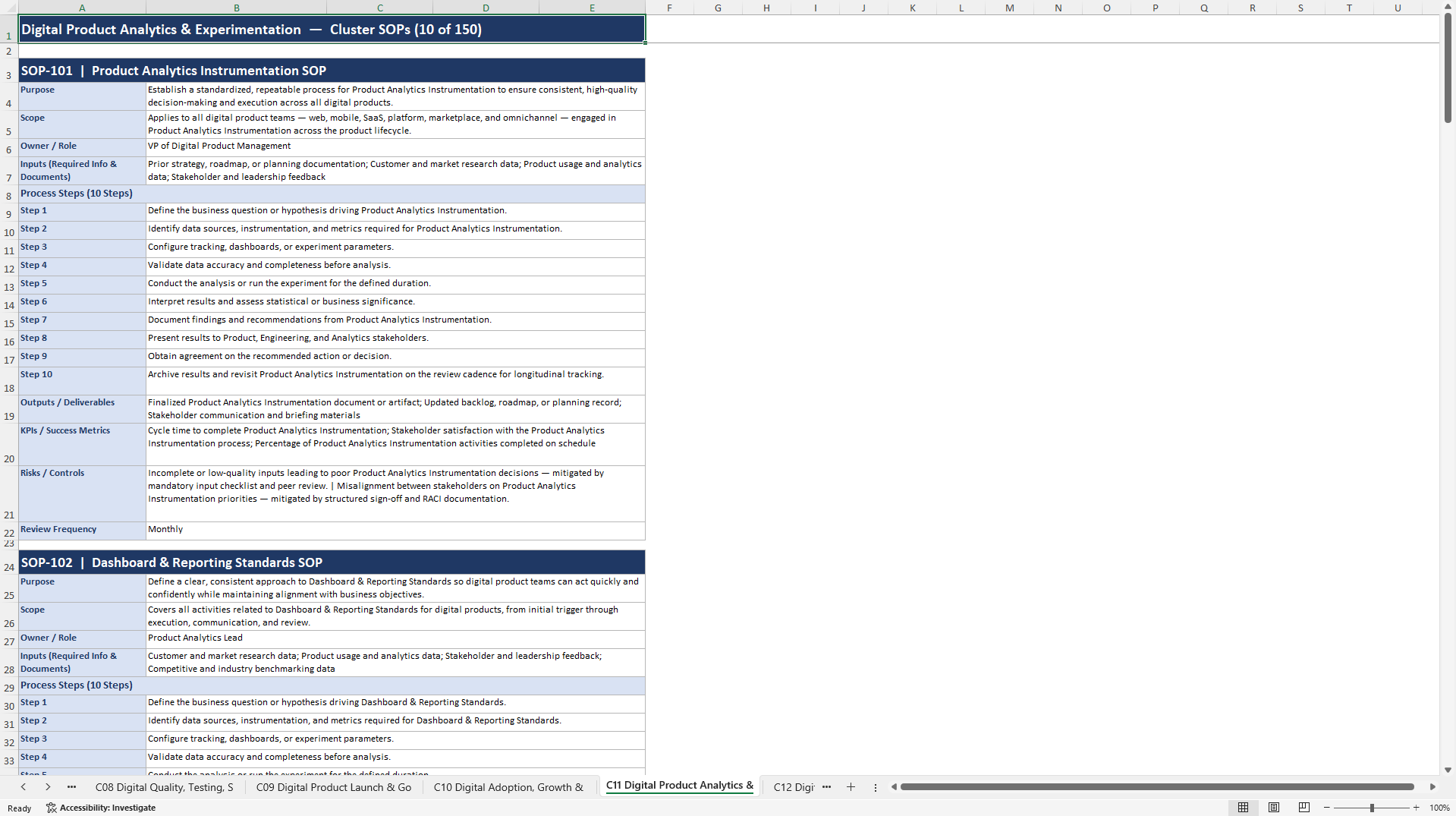 100+ Digital Product Management SOPs (Excel template (XLSX)) Preview Image