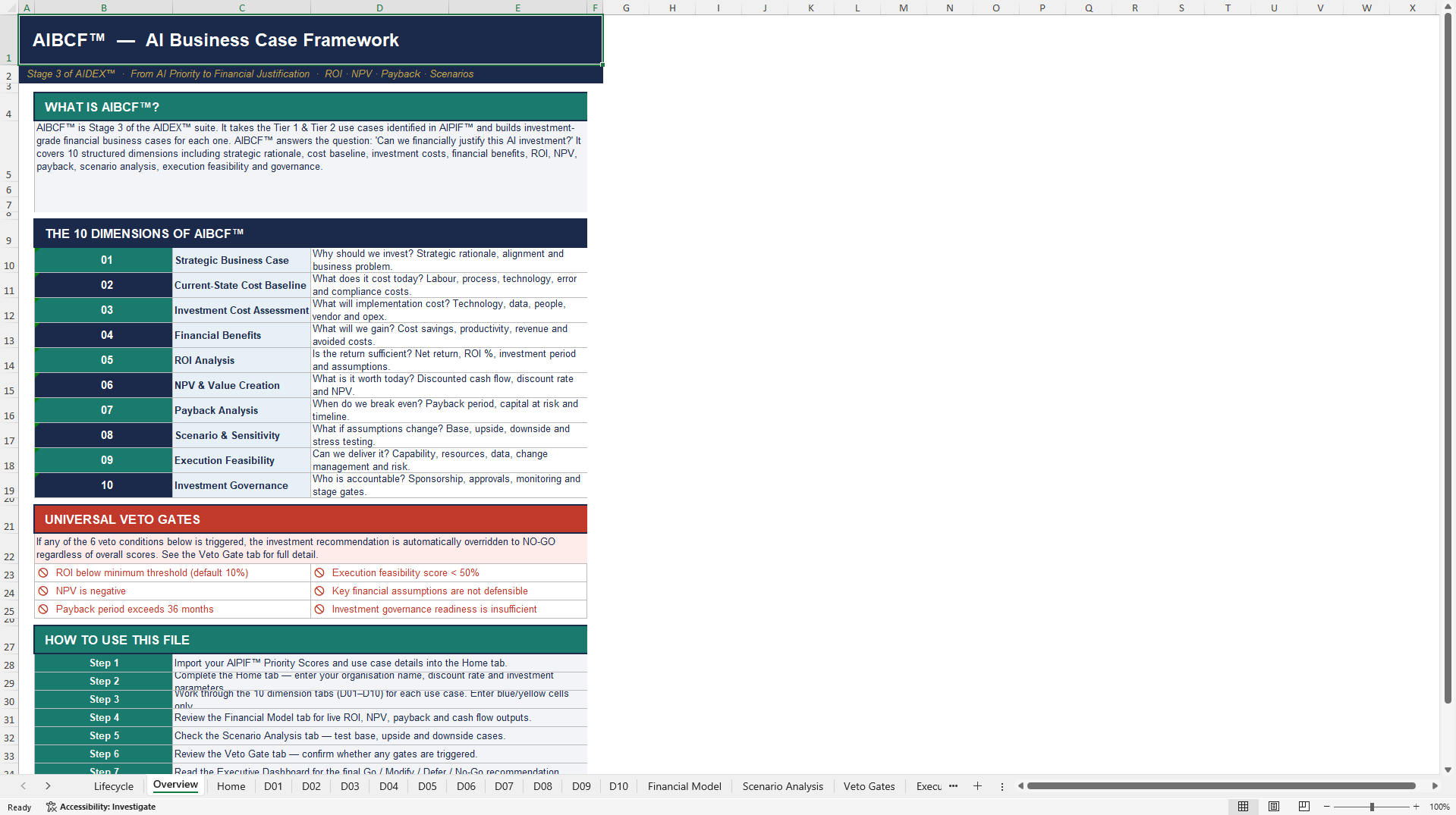 AI Business Case Framework (AIBCF™) (Excel template (XLSX)) Preview Image