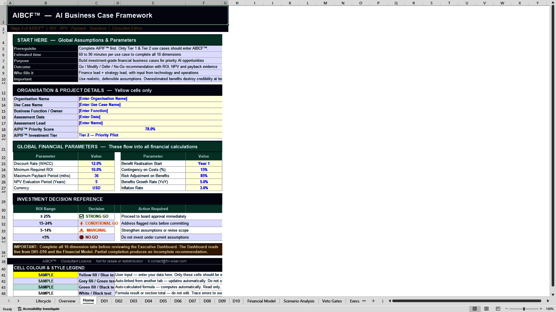 AI Business Case Framework (AIBCF™) (Excel template (XLSX)) Preview Image