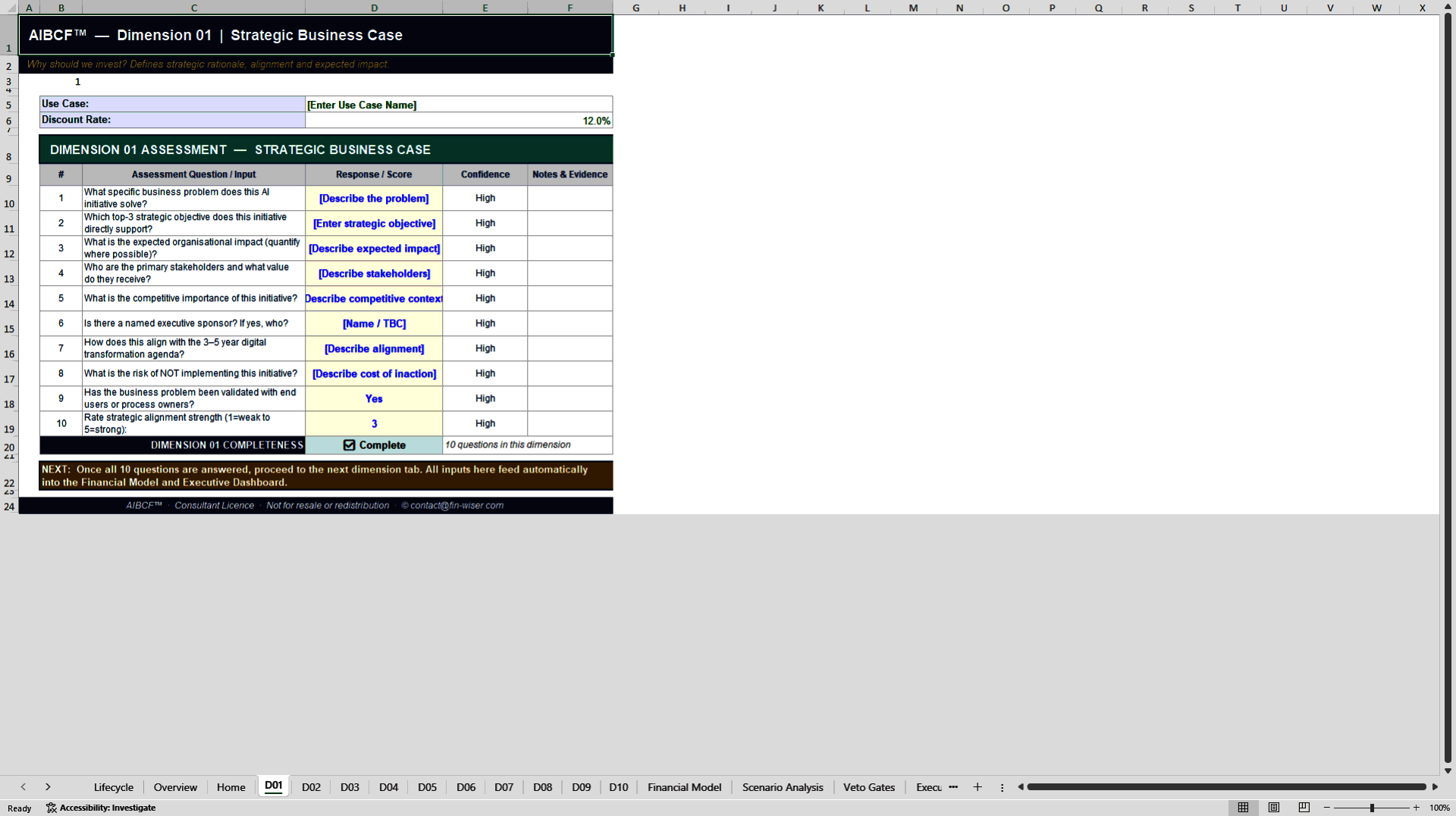 AI Business Case Framework (AIBCF™) (Excel template (XLSX)) Preview Image