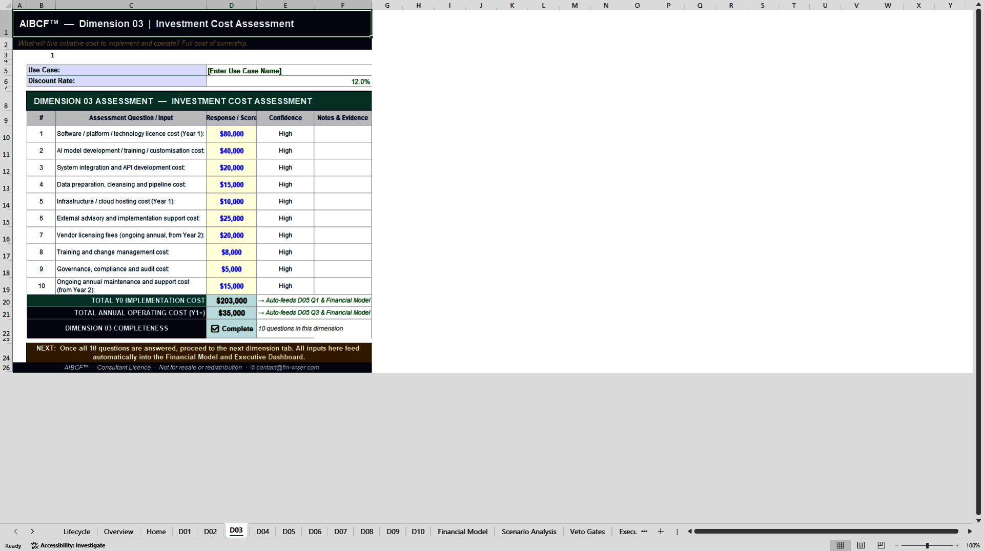 AI Business Case Framework (AIBCF™) (Excel template (XLSX)) Preview Image