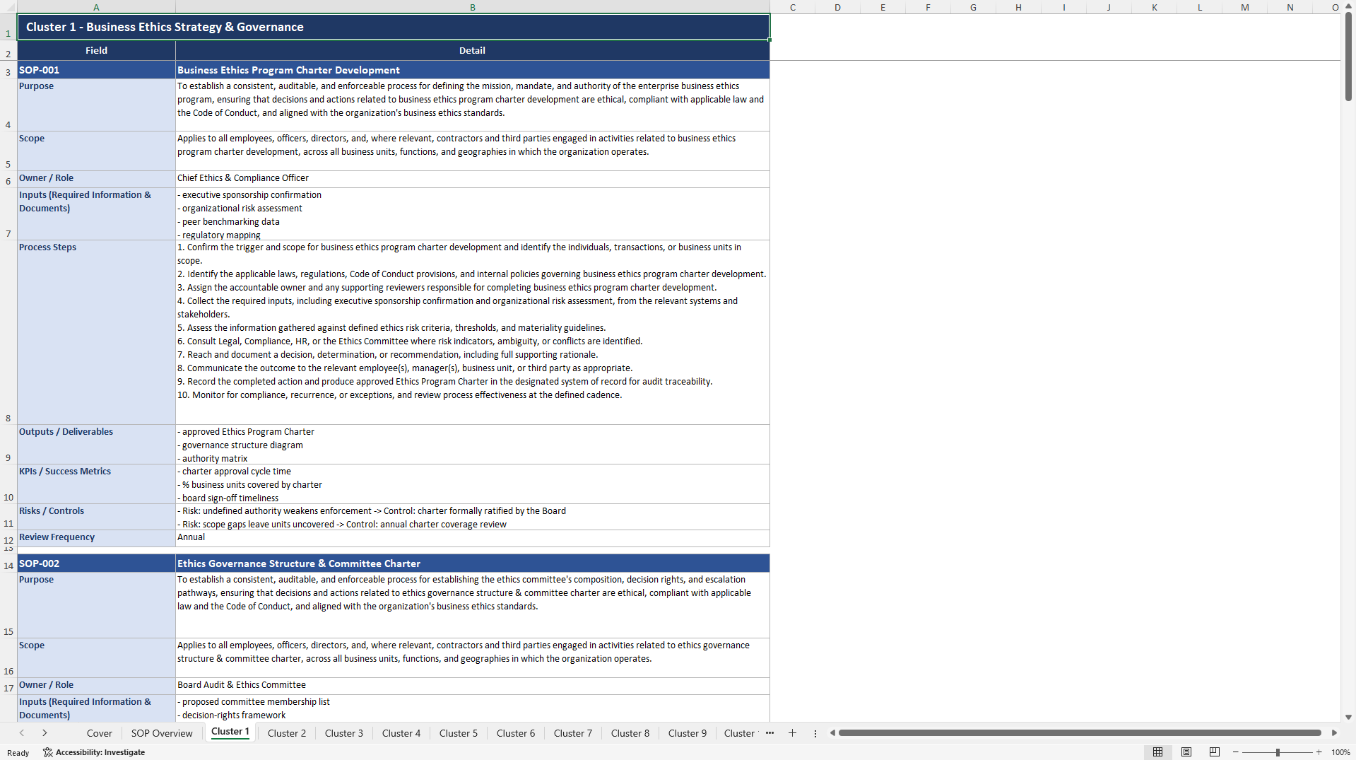 100+ Business Ethics SOPs (Excel template (XLSX)) Preview Image