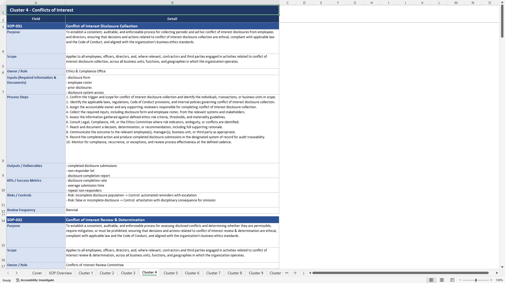 100+ Business Ethics SOPs (Excel template (XLSX)) Preview Image