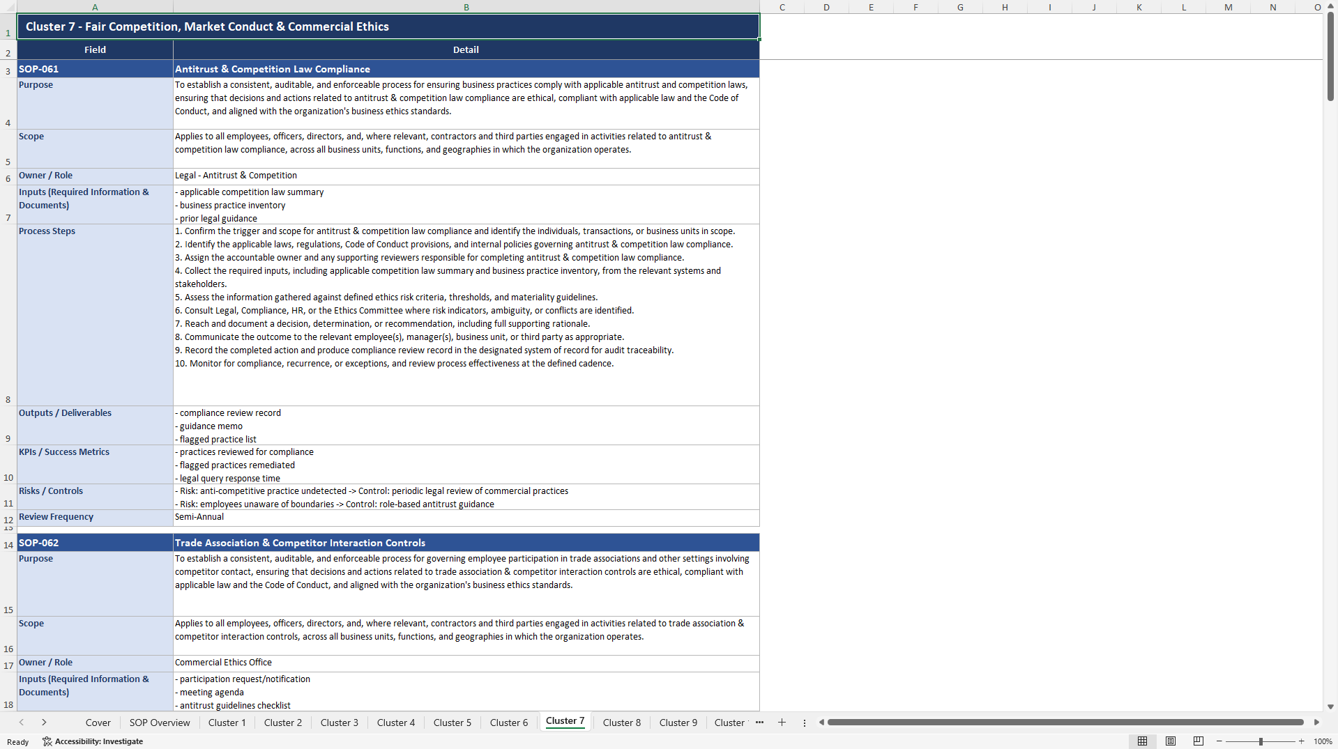 100+ Business Ethics SOPs (Excel template (XLSX)) Preview Image