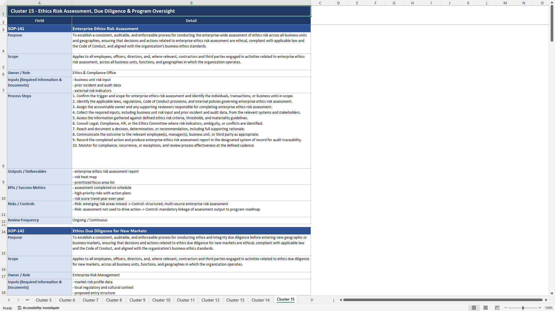 100+ Business Ethics SOPs (Excel template (XLSX)) Preview Image