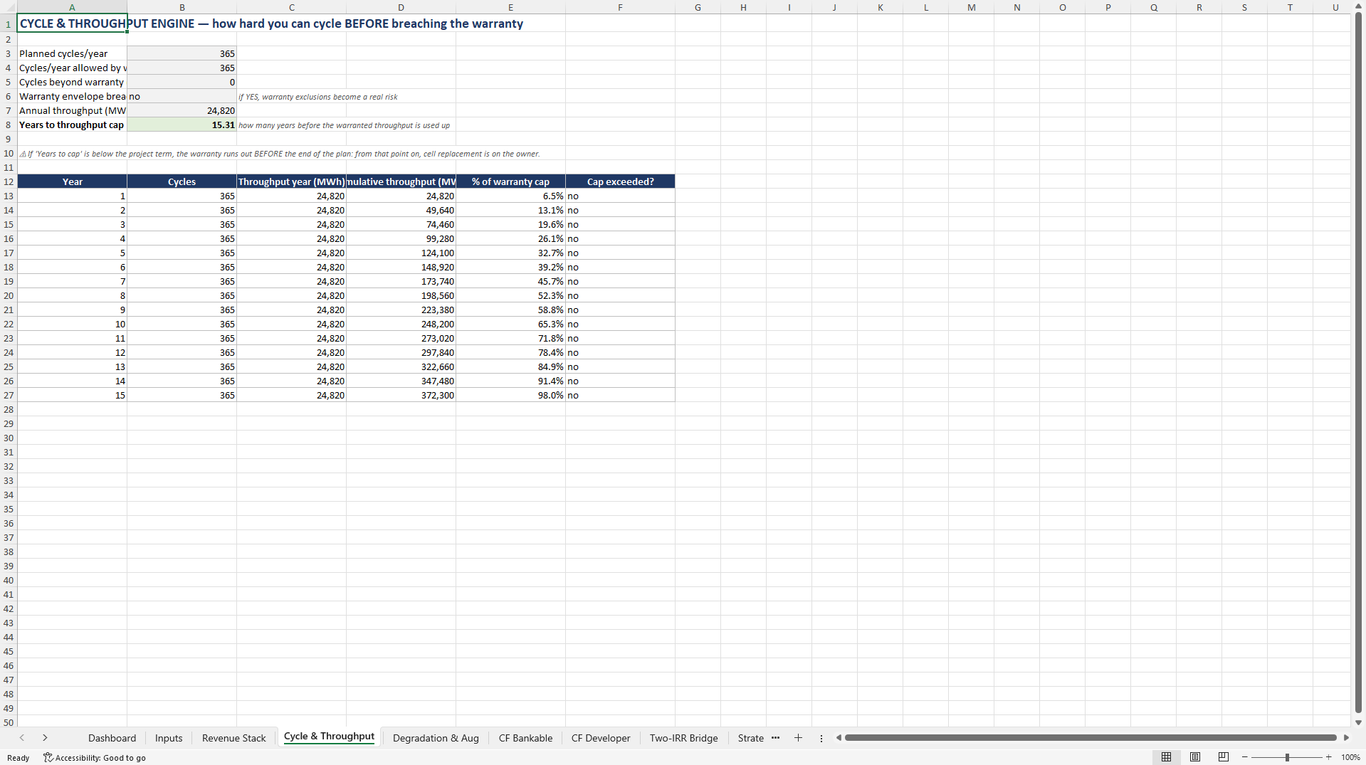 Battery Storage (BESS) Model: Two-IRR Degradation Bridge (Excel template (XLSX)) Preview Image