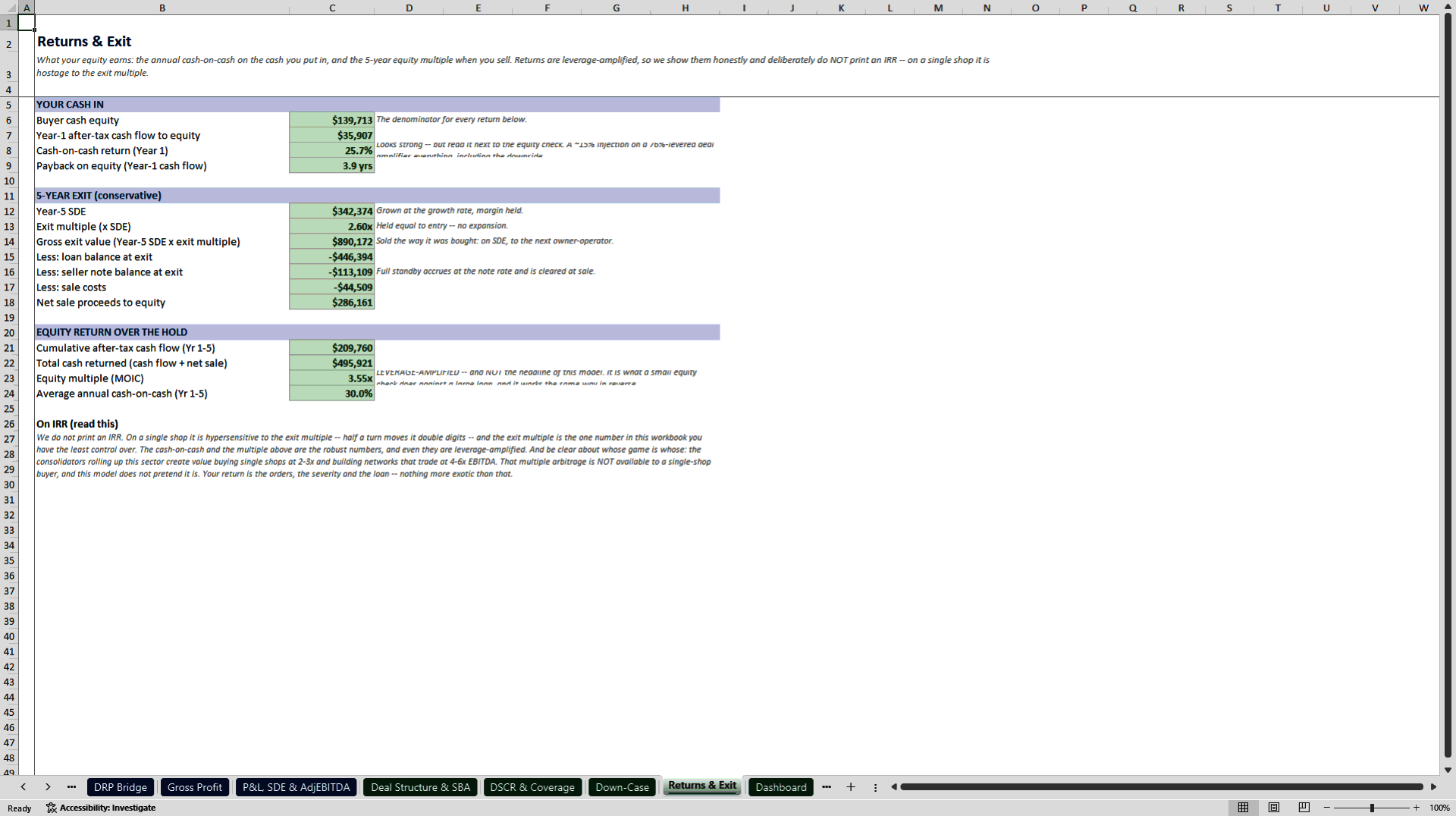 Collision Body Shop Acquisition and SBA Underwriting Model (Excel template (XLSX)) Preview Image