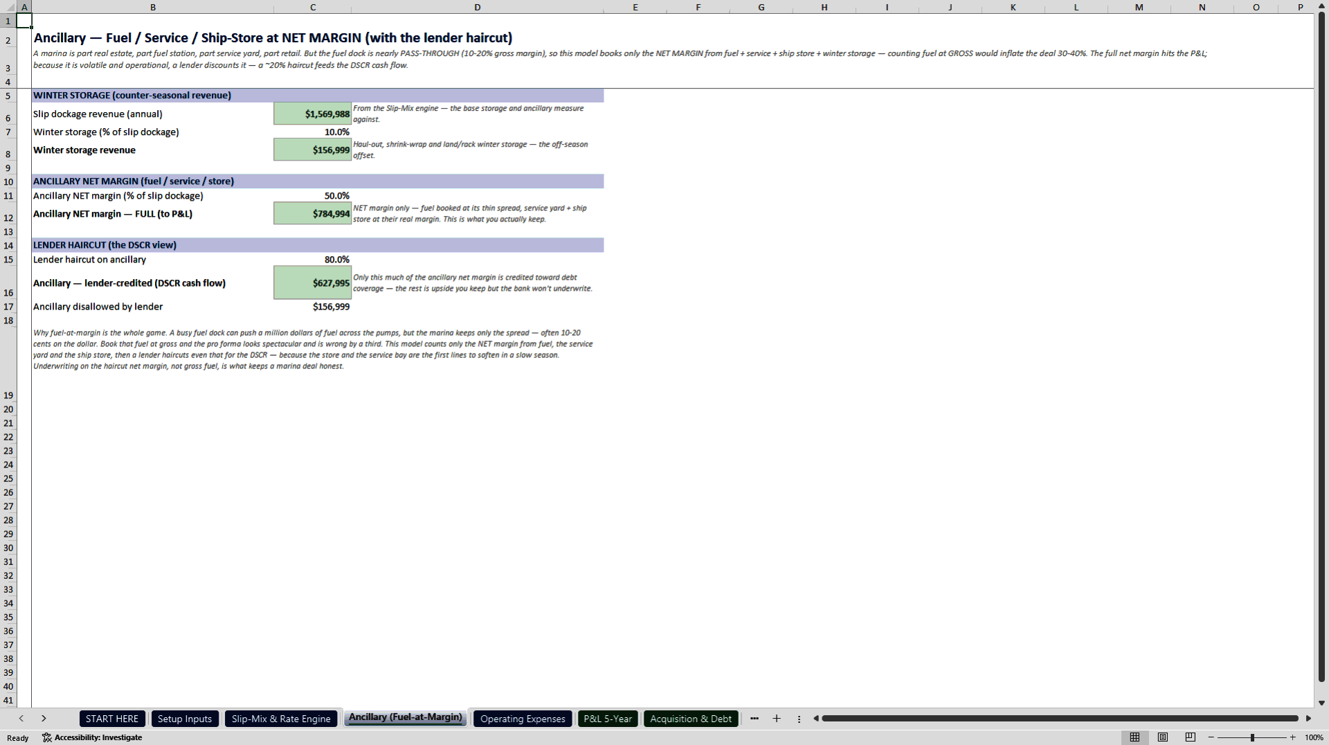 Marina and Boat Storage Acquisition Underwriting Model (Excel template (XLSX)) Preview Image