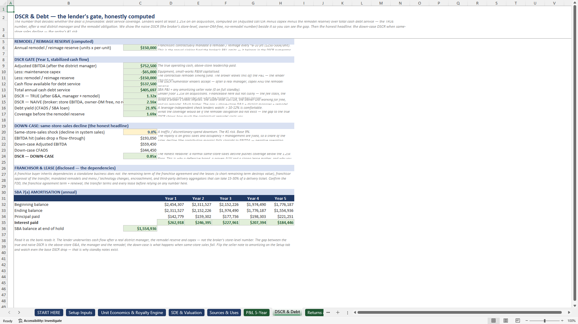 Multi-Unit QSR Franchise Resale Acquisition Model (Excel template (XLSX)) Preview Image