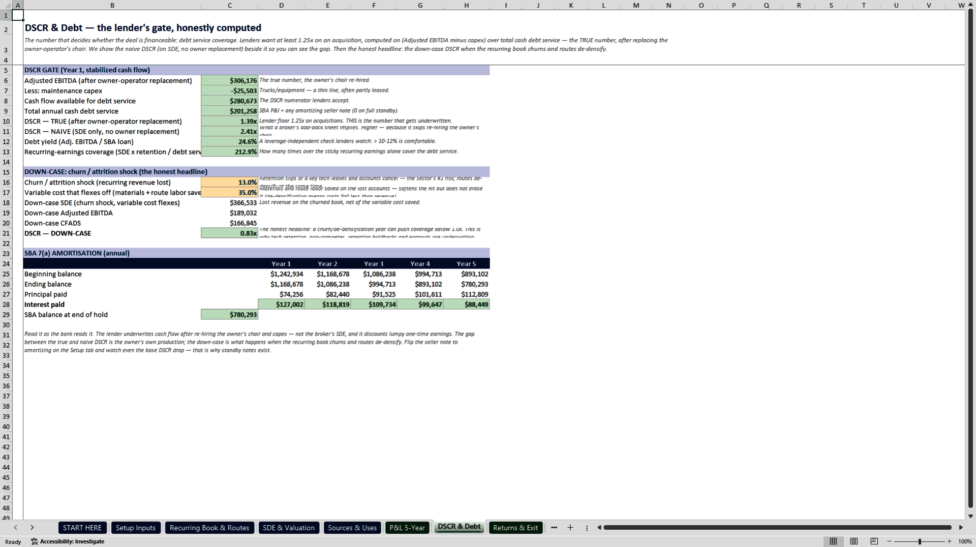 Pest Control Company Acquisition and SBA Underwriting Model (Excel template (XLSX)) Preview Image