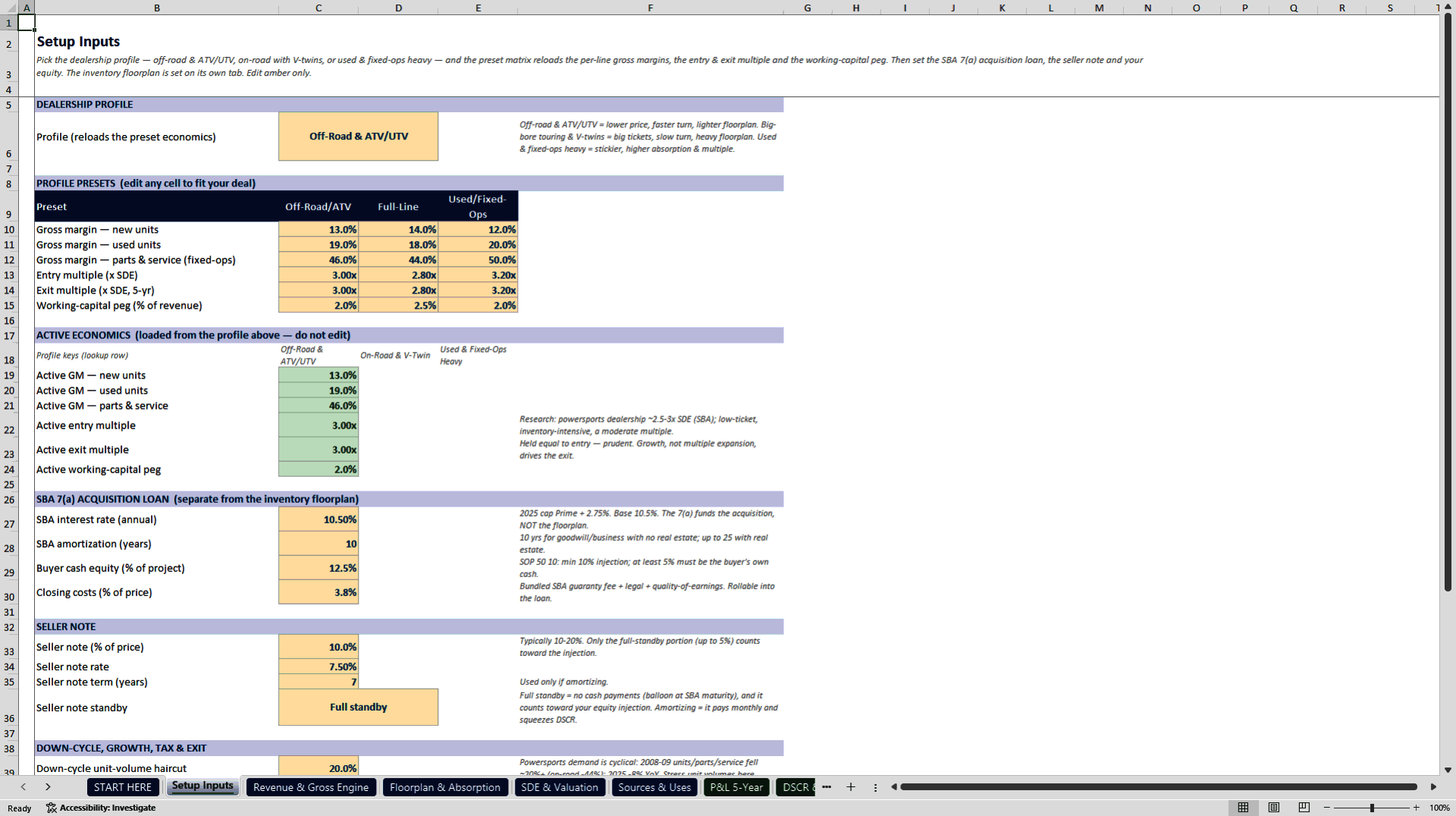 Powersports Dealership Acquisition and Floorplan Model (Excel template (XLSX)) Preview Image