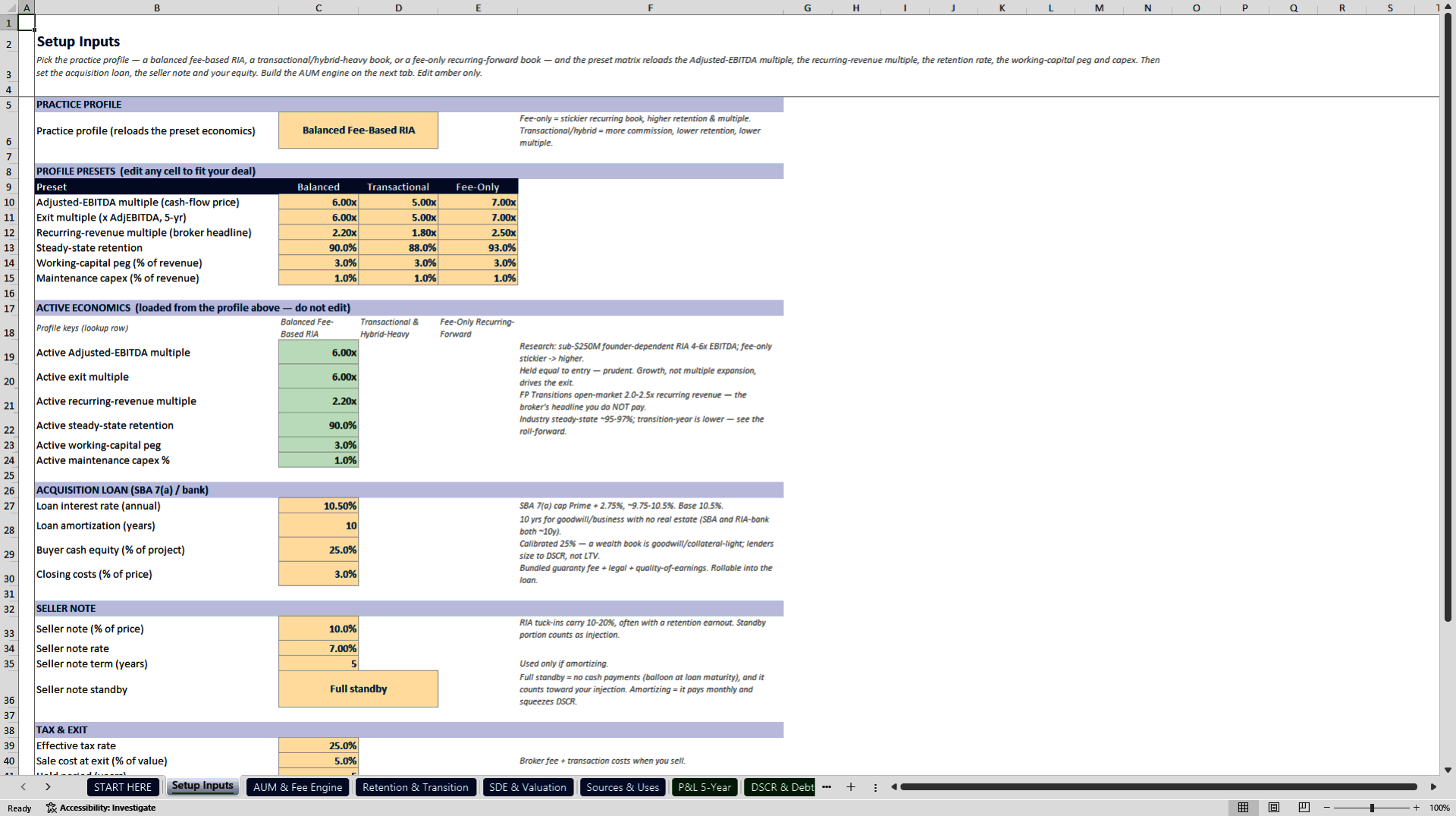 RIA & Wealth Management Practice Acquisition Model (Excel template (XLSX)) Preview Image
