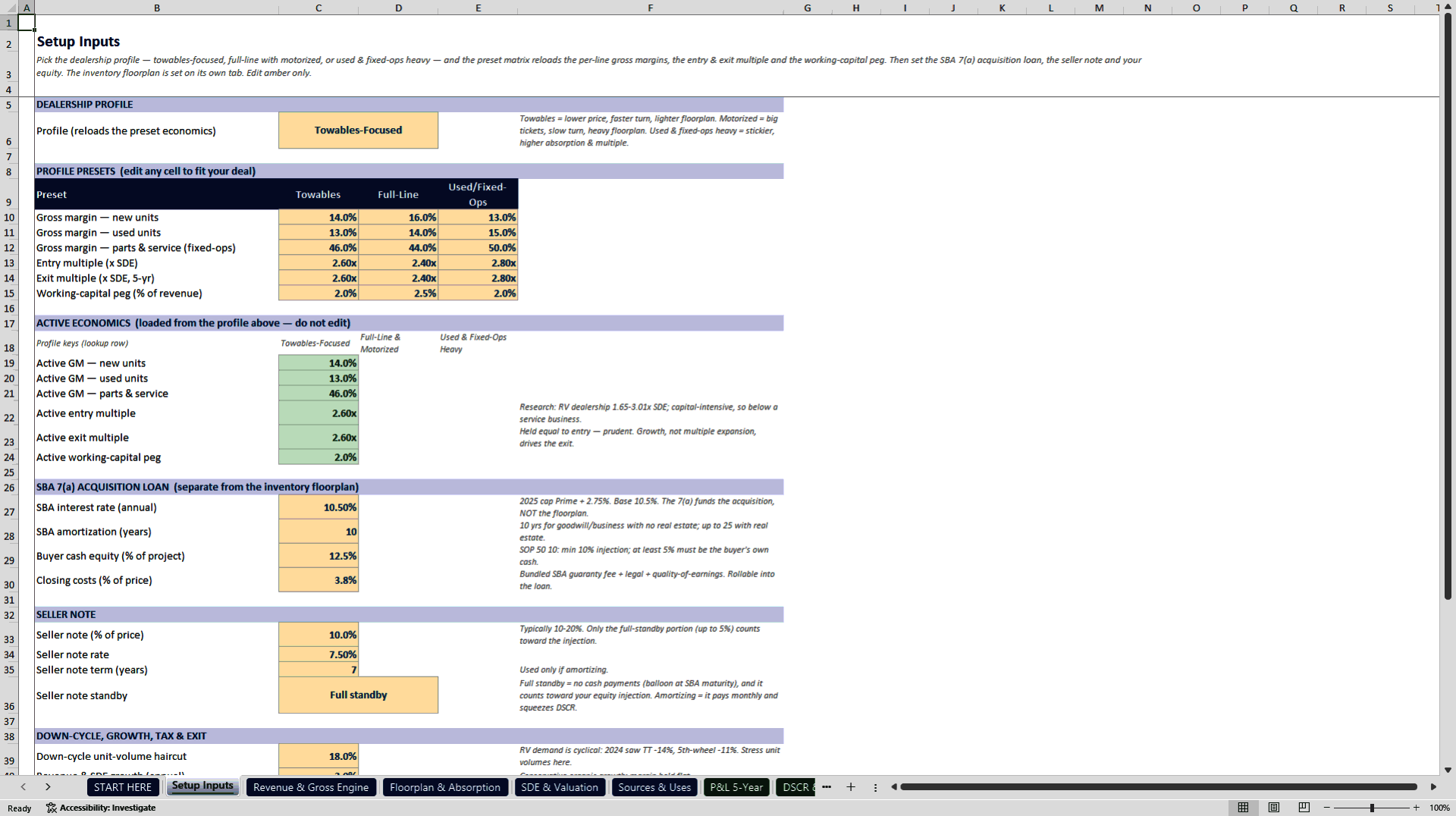 RV Dealership Acquisition & Floorplan Underwriting Model (Excel template (XLSX)) Preview Image