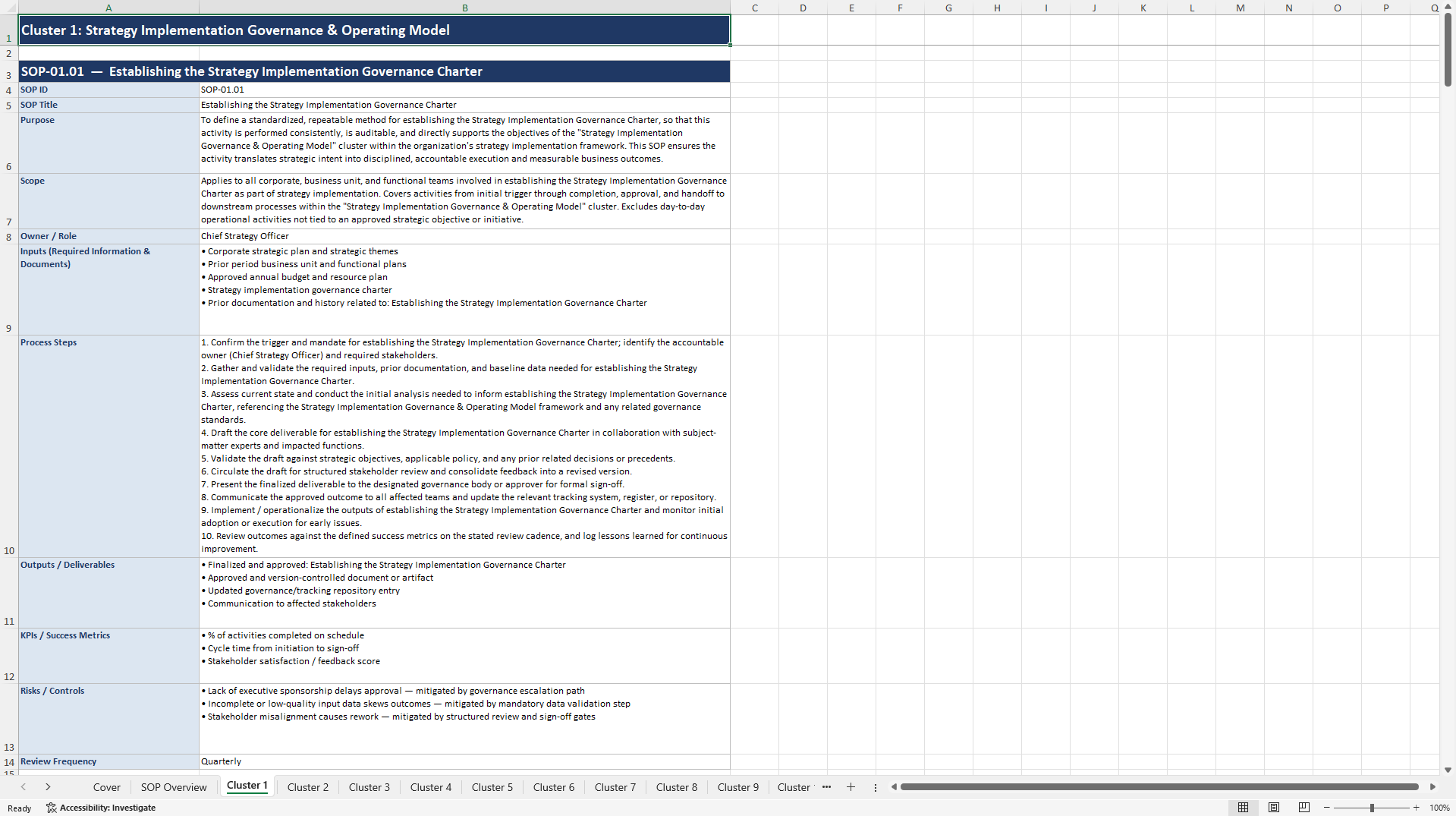 100+ Strategy Implementation SOPs (Excel template (XLSX)) Preview Image