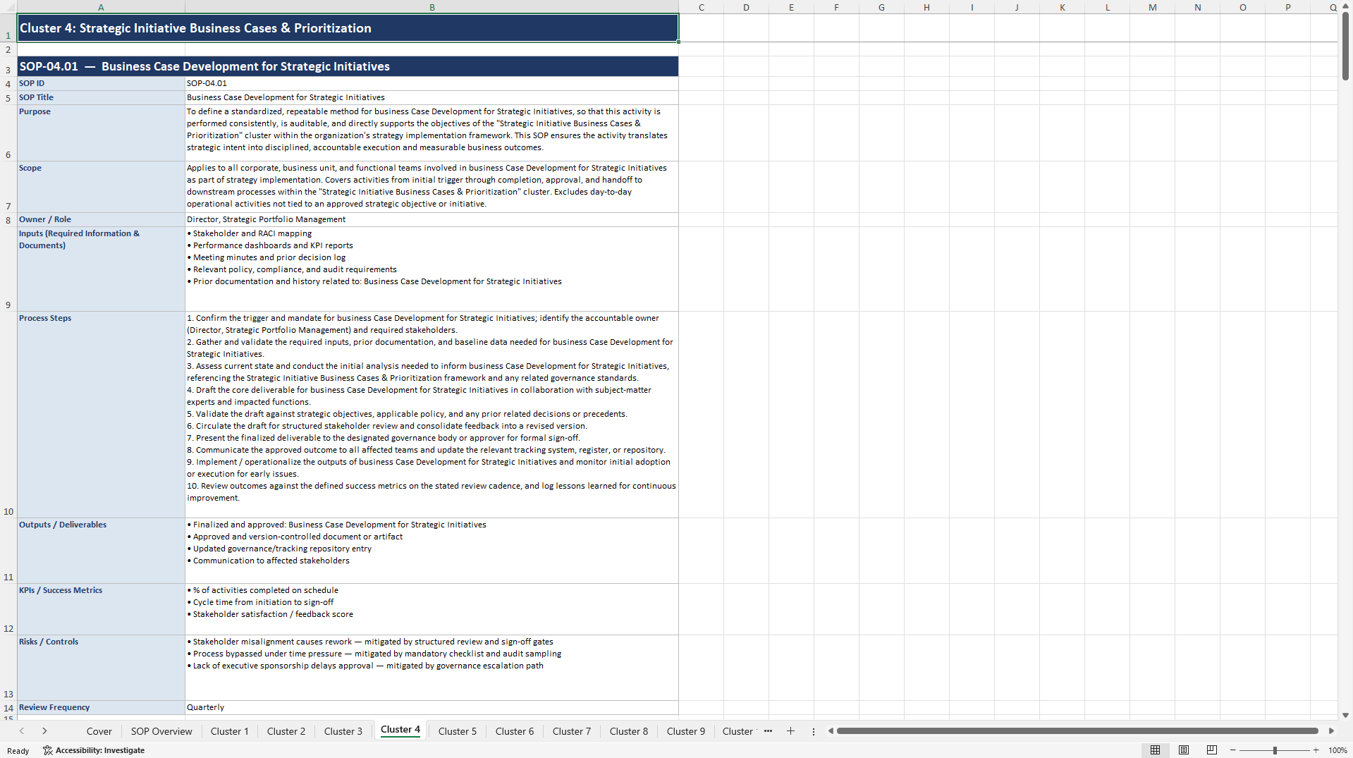 100+ Strategy Implementation SOPs (Excel template (XLSX)) Preview Image
