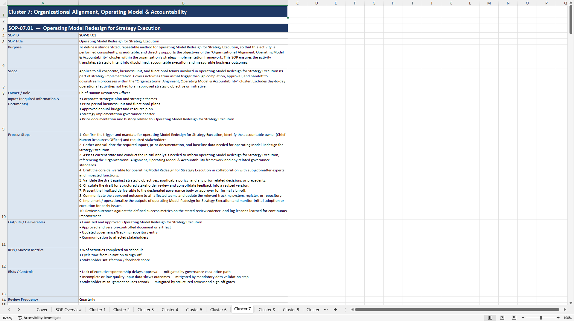 100+ Strategy Implementation SOPs (Excel template (XLSX)) Preview Image
