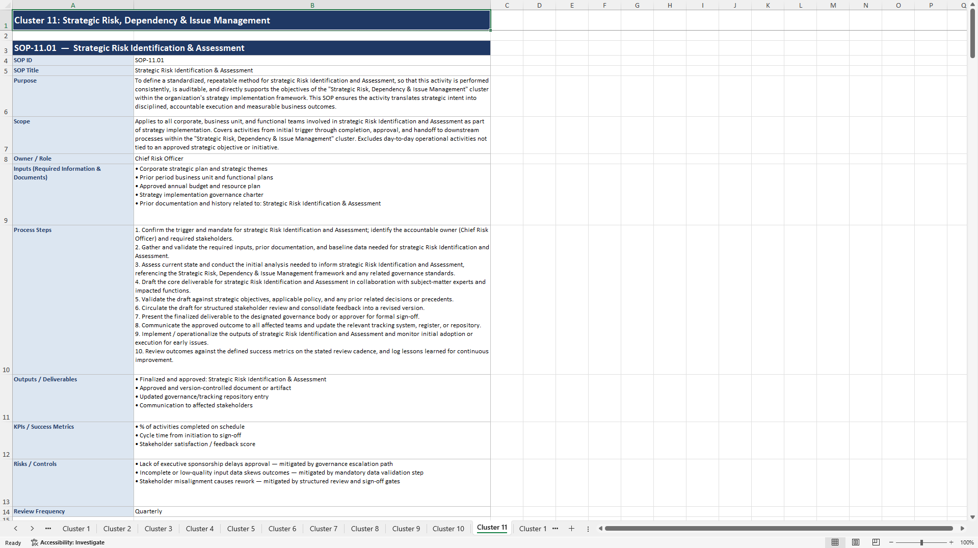 100+ Strategy Implementation SOPs (Excel template (XLSX)) Preview Image