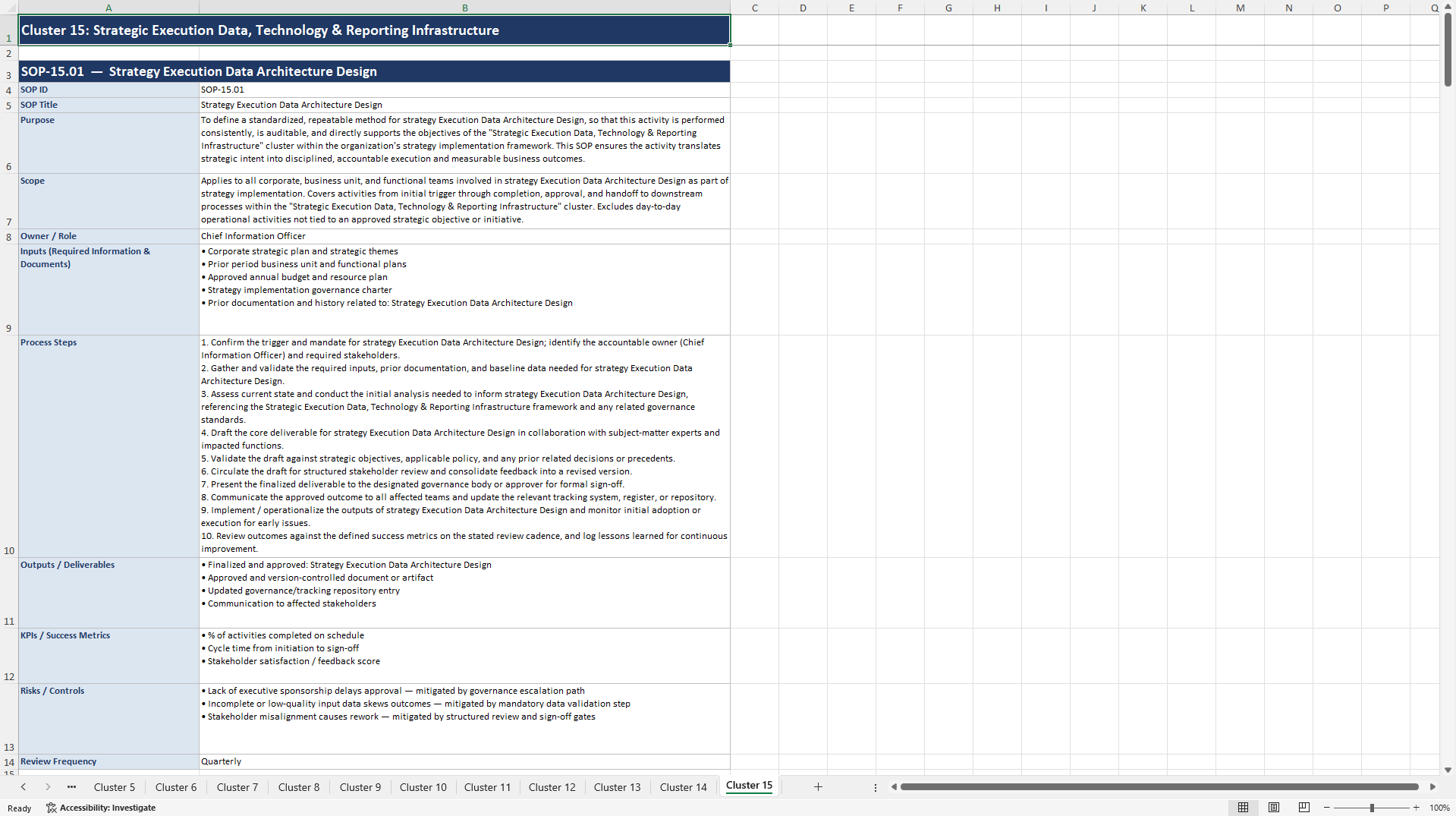 100+ Strategy Implementation SOPs (Excel template (XLSX)) Preview Image