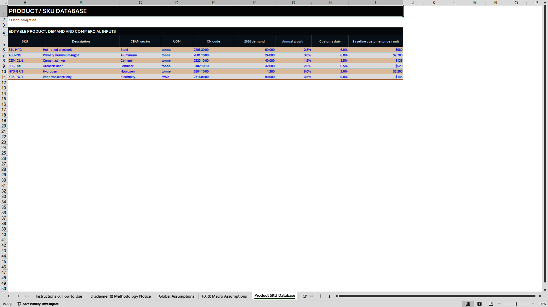 EU CBAM Importer Cost, Pricing, and Supplier Strategy (Excel template (XLSX)) Preview Image