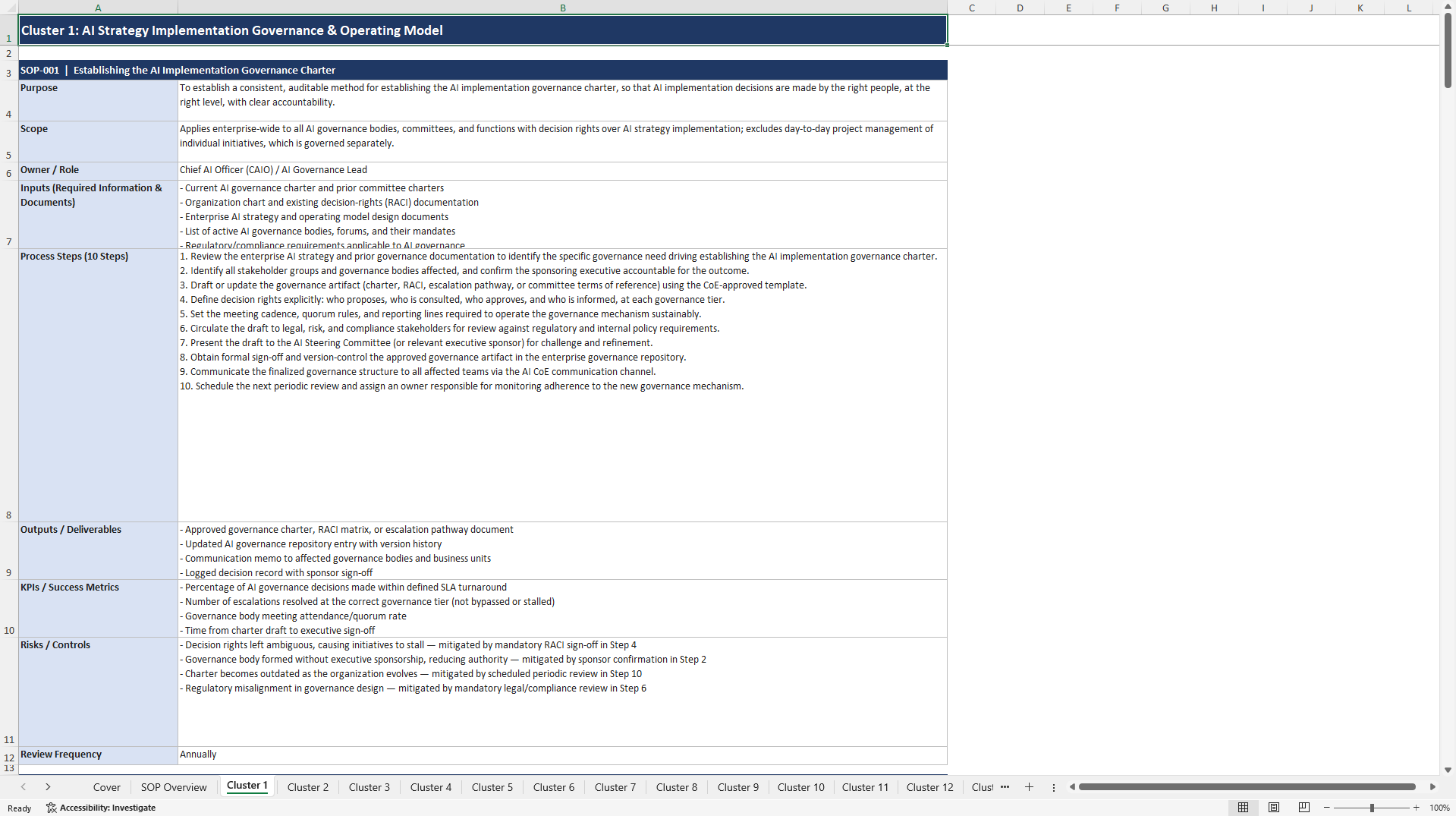 100+ AI Strategy Implementation SOPs (Excel template (XLSX)) Preview Image