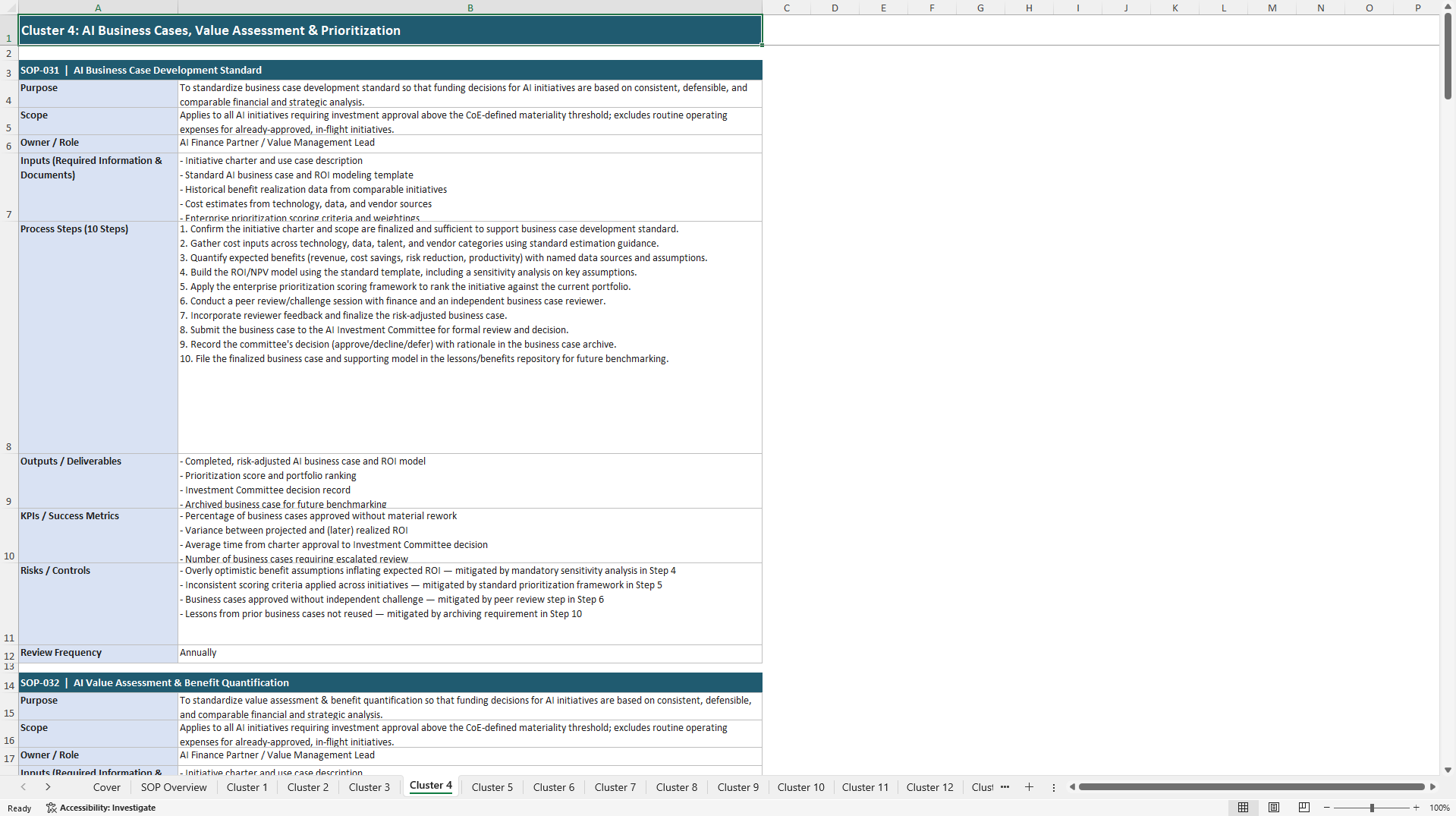 100+ AI Strategy Implementation SOPs (Excel template (XLSX)) Preview Image
