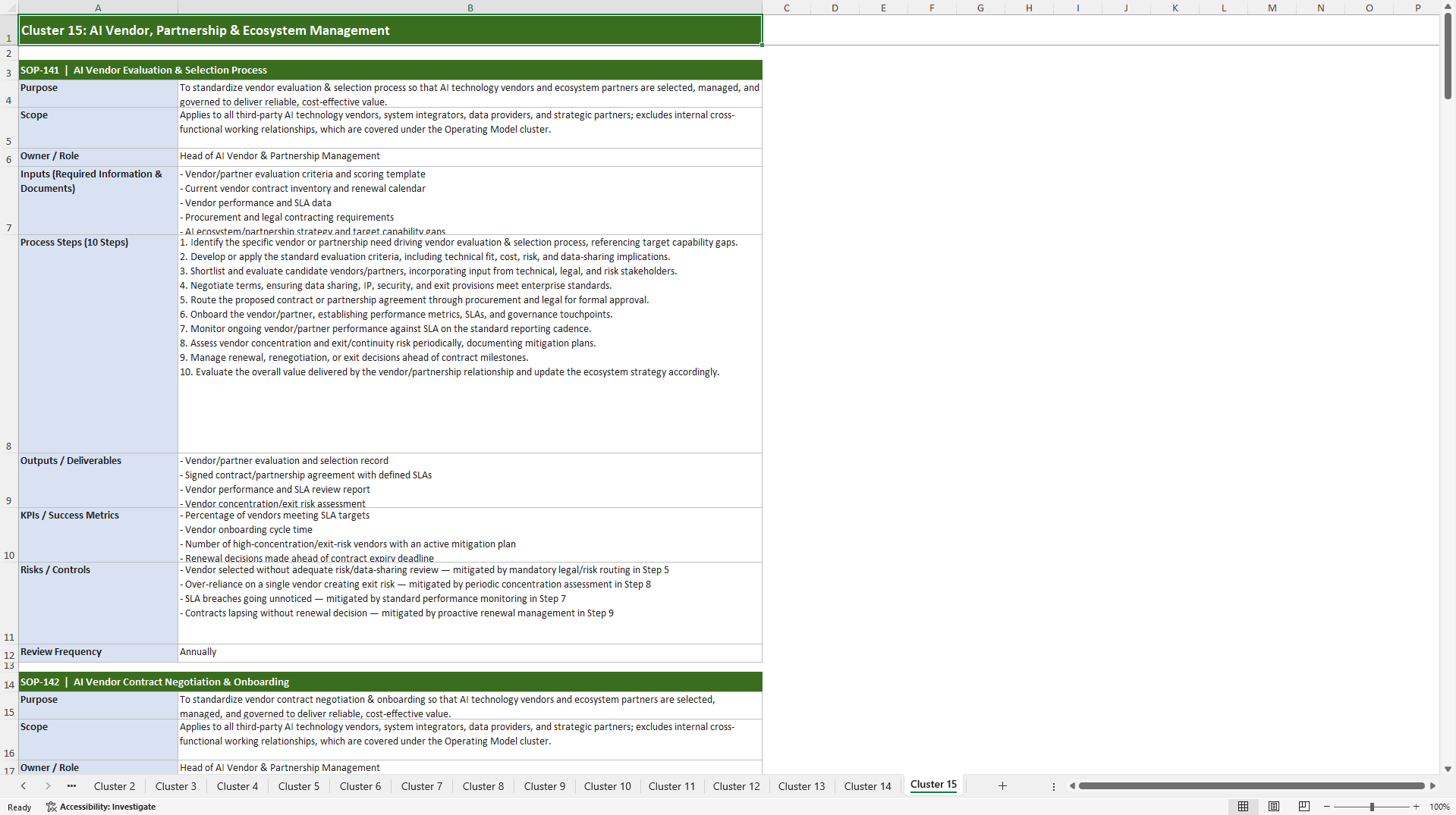 100+ AI Strategy Implementation SOPs (Excel template (XLSX)) Preview Image