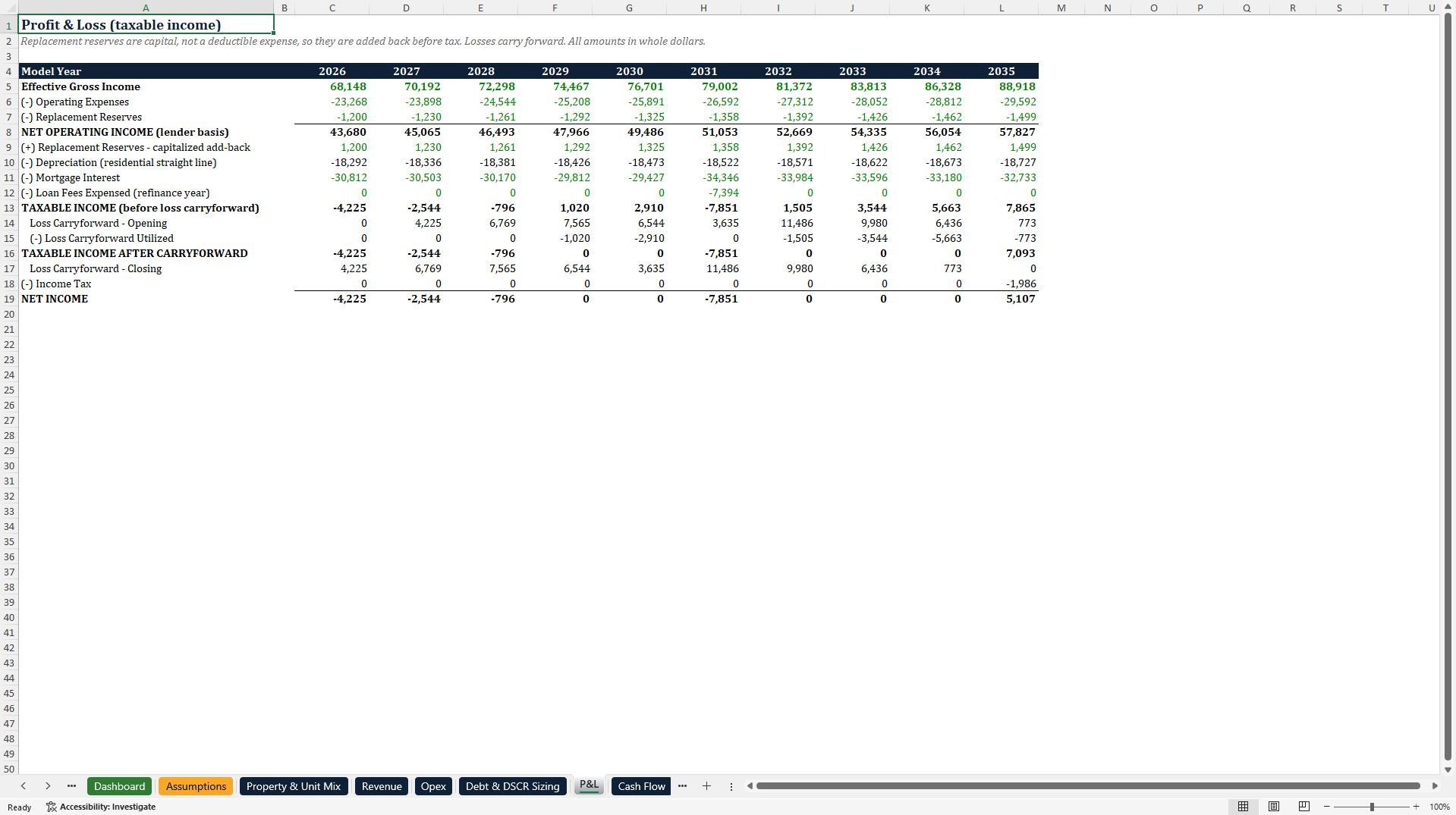 Rental Property DSCR Underwriting and Loan Sizing Model (Excel template (XLSX)) Preview Image