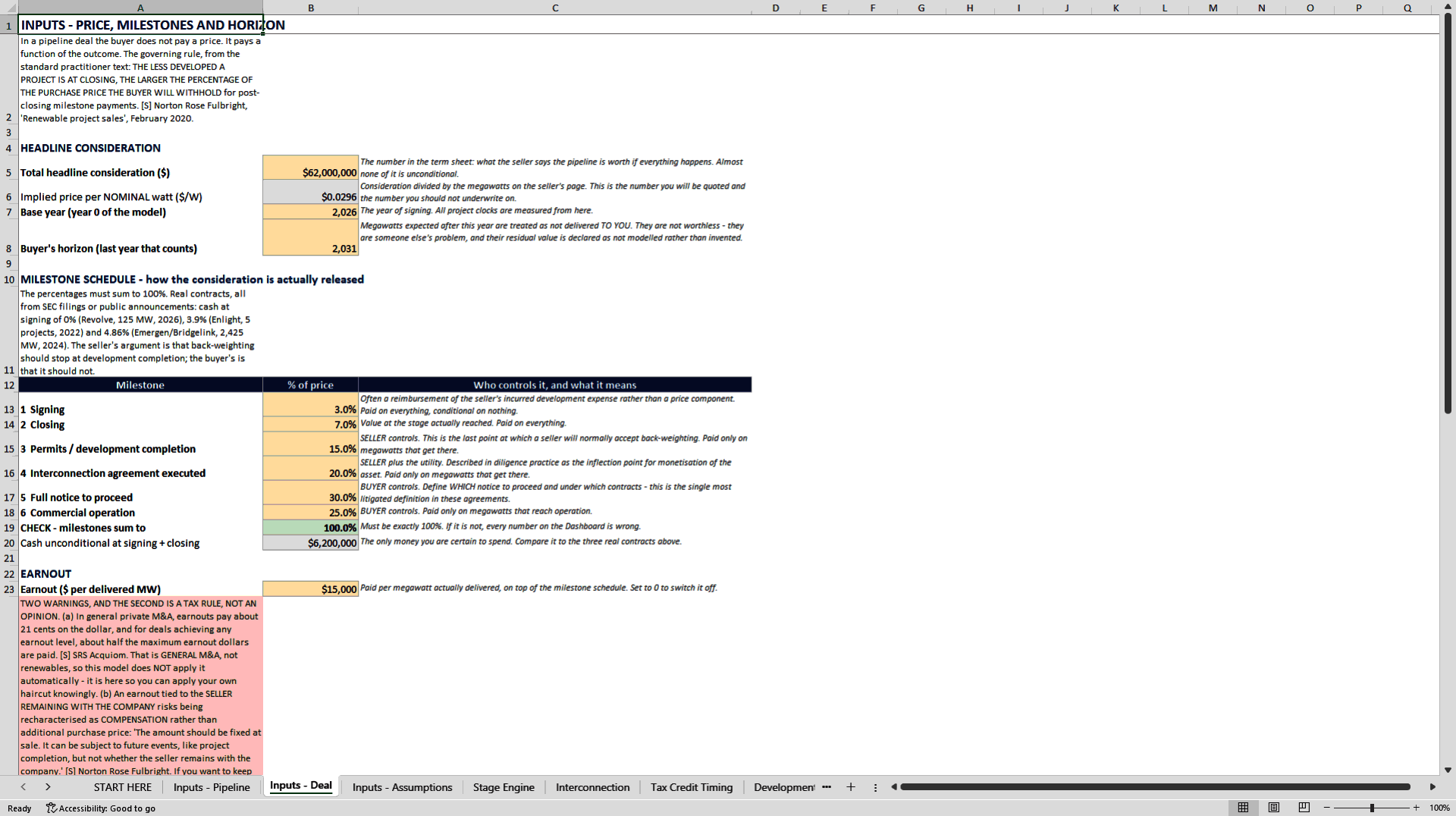 Renewable Development Pipeline Acquisition Model (Excel template (XLSX)) Preview Image