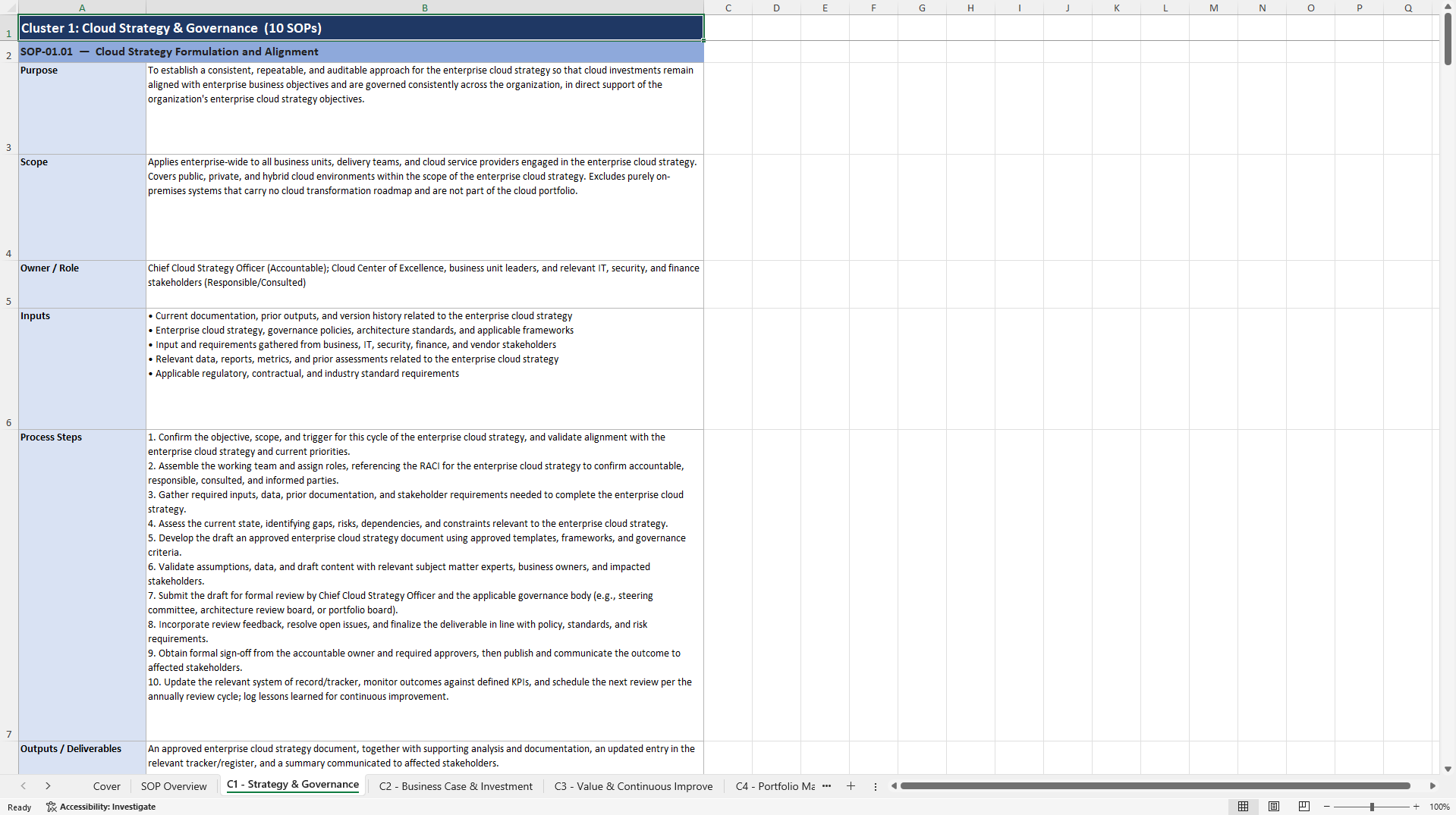 100+ Cloud Strategy SOPs (Excel template (XLSX)) Preview Image