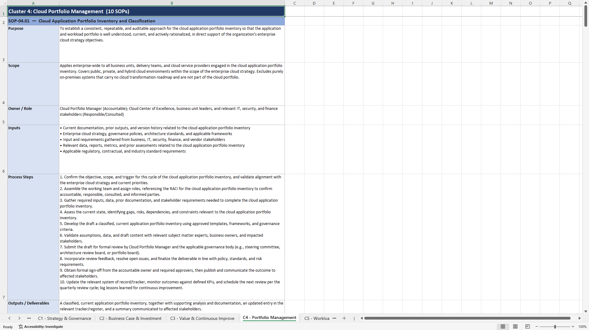 100+ Cloud Strategy SOPs (Excel template (XLSX)) Preview Image
