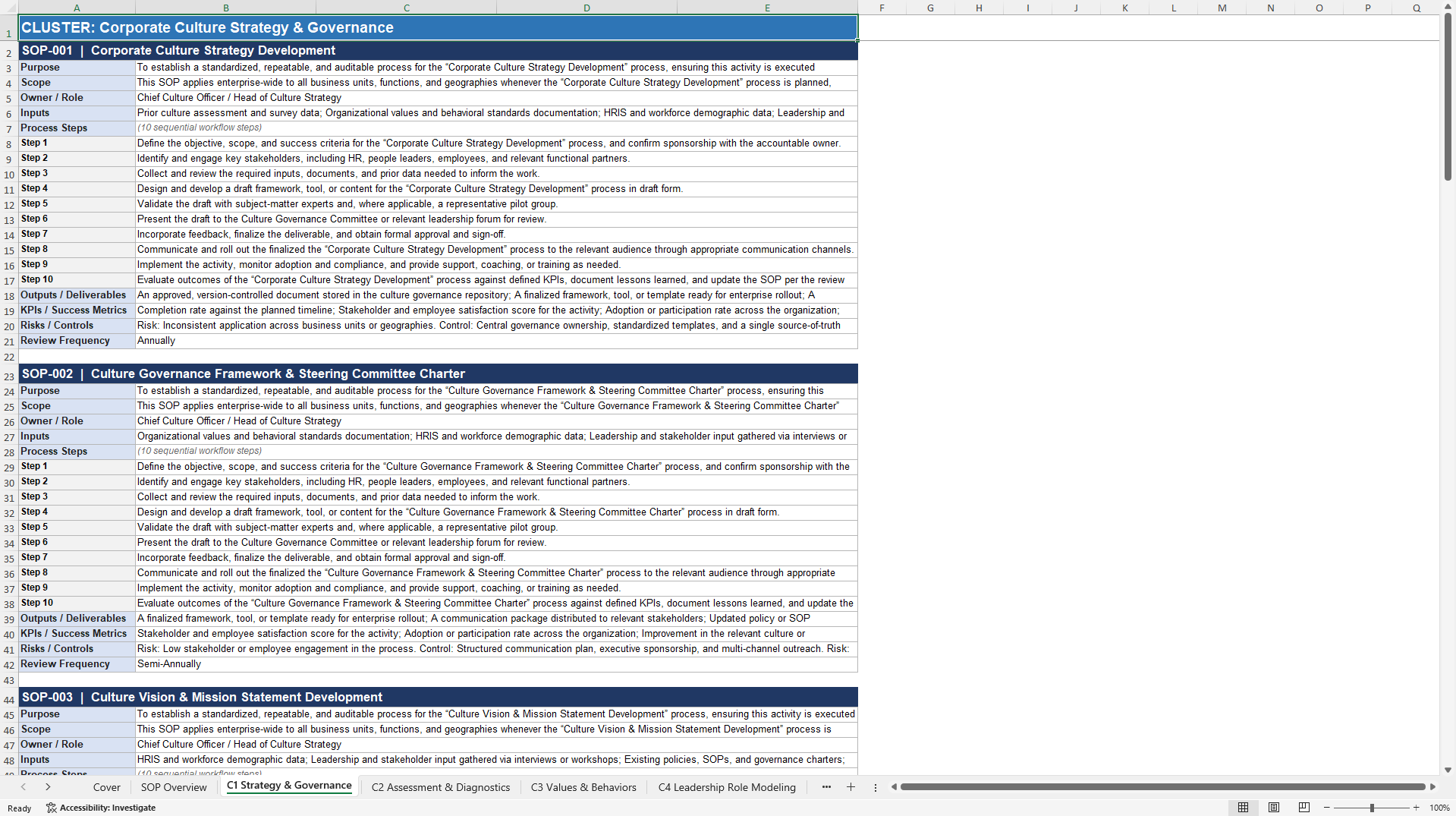 100+ Corporate Culture SOPs (Excel template (XLSX)) Preview Image