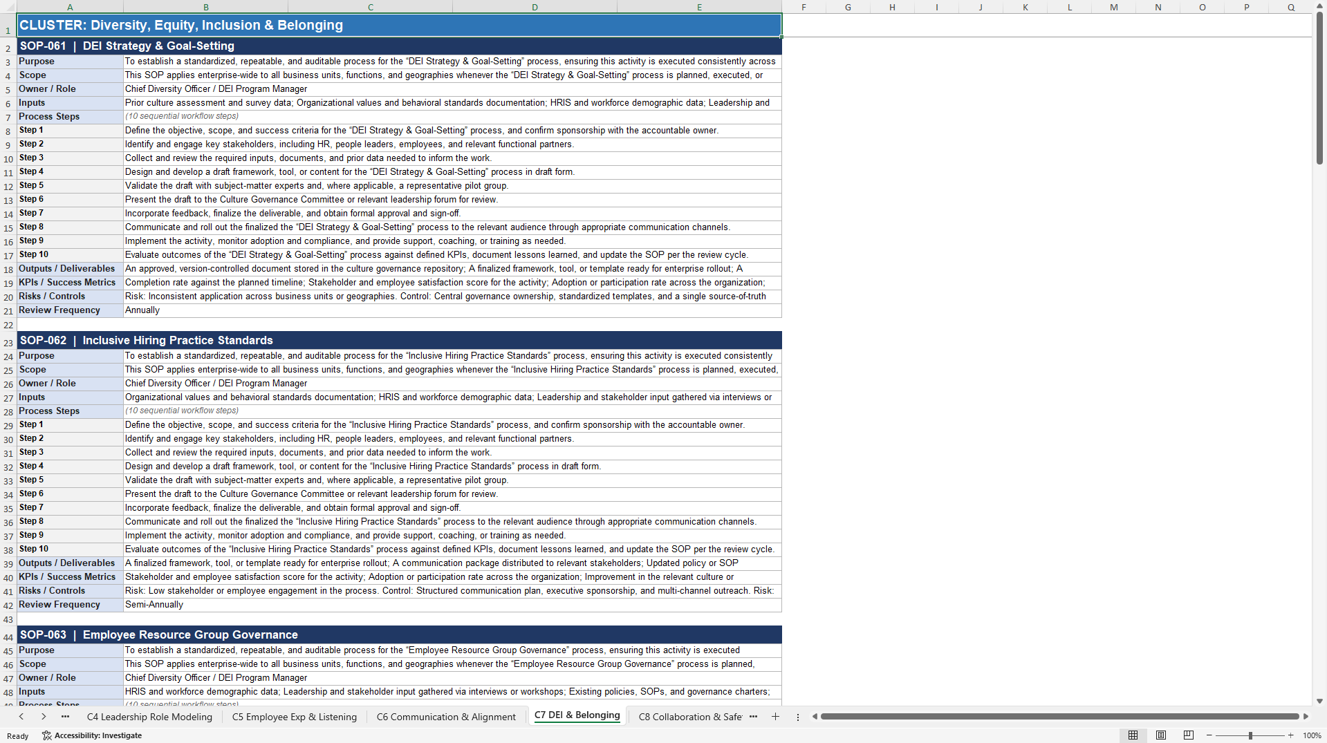 100+ Corporate Culture SOPs (Excel template (XLSX)) Preview Image