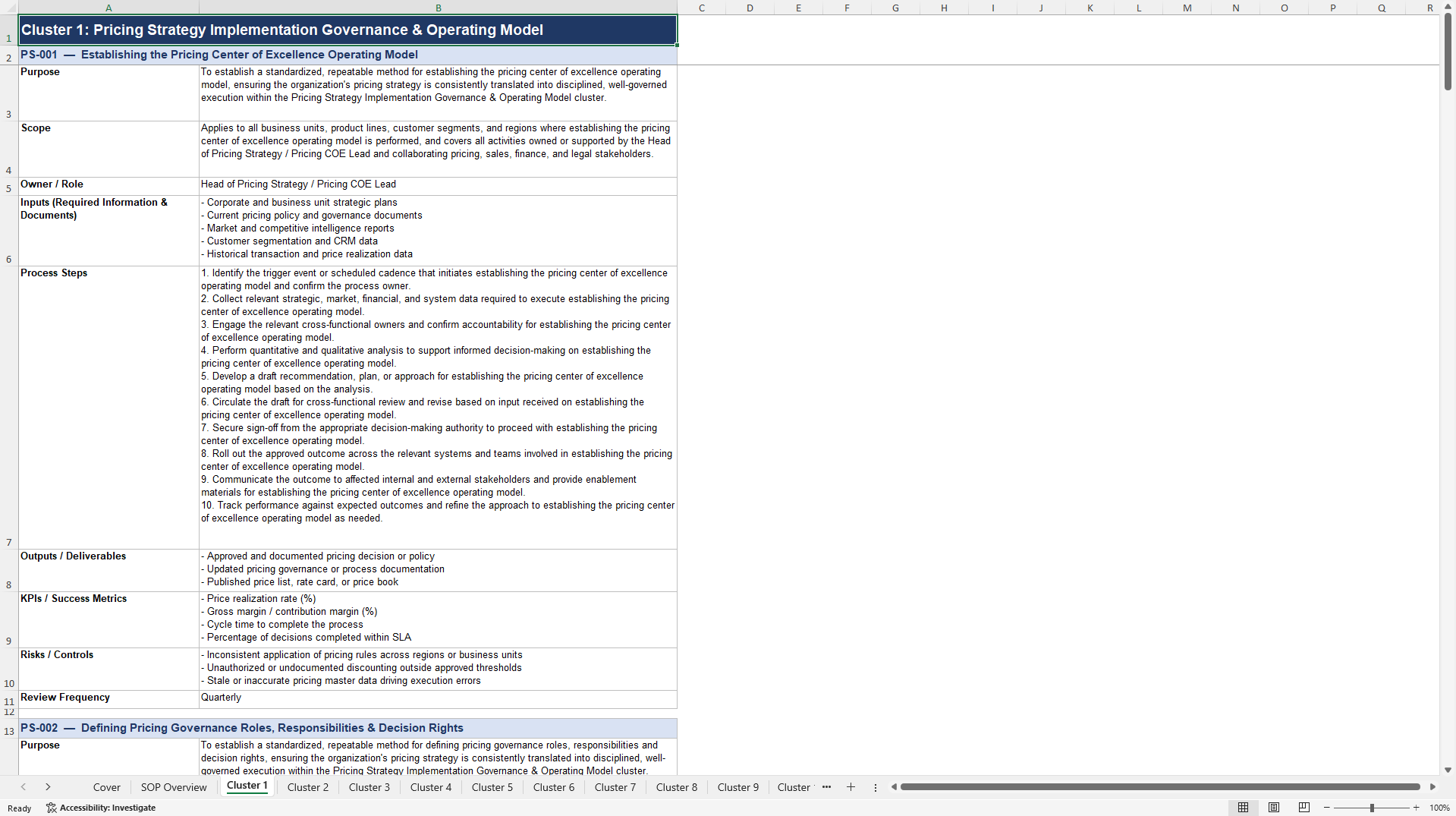 100+ Pricing Strategy Implementation SOPs (Excel template (XLSX)) Preview Image