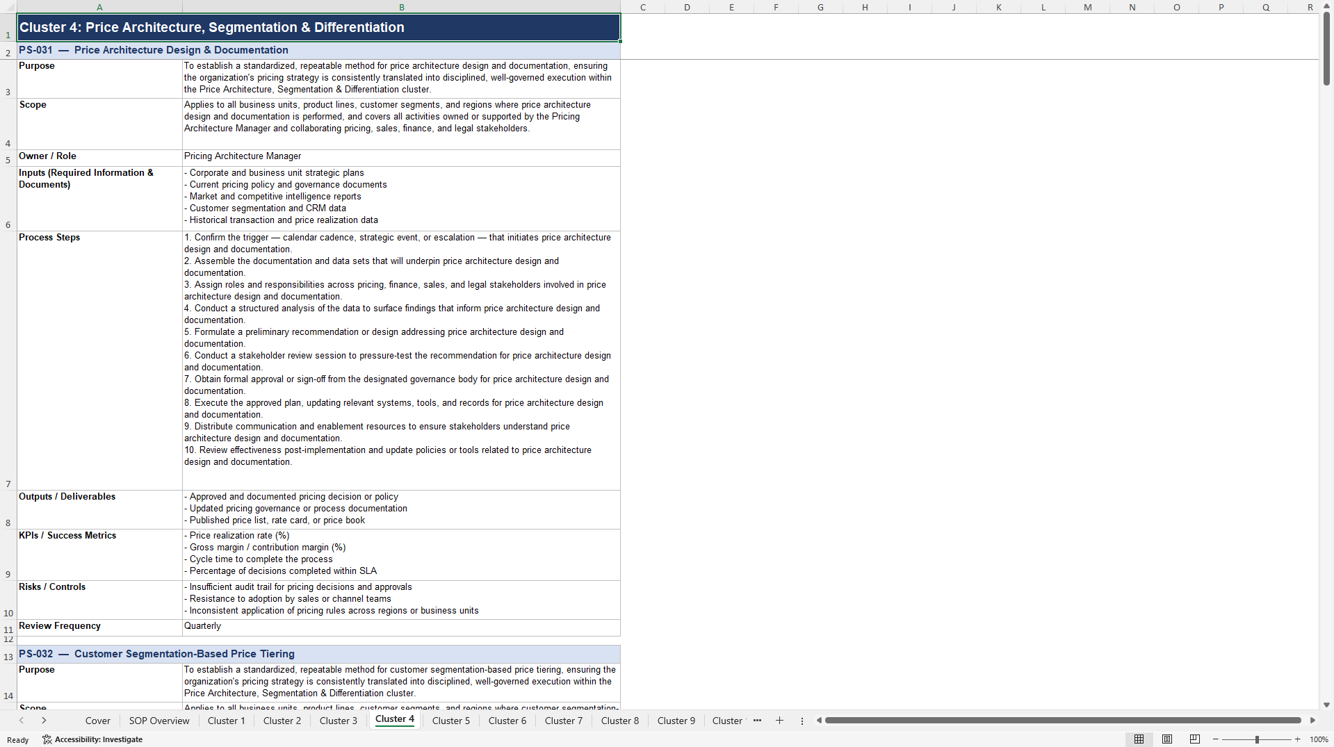 100+ Pricing Strategy Implementation SOPs (Excel template (XLSX)) Preview Image