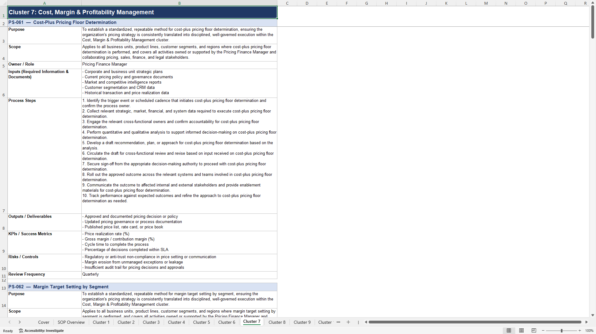 100+ Pricing Strategy Implementation SOPs (Excel template (XLSX)) Preview Image