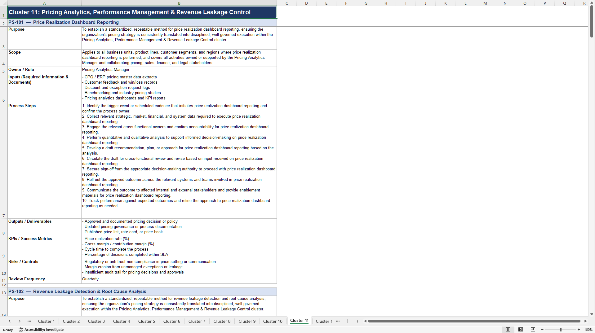 100+ Pricing Strategy Implementation SOPs (Excel template (XLSX)) Preview Image