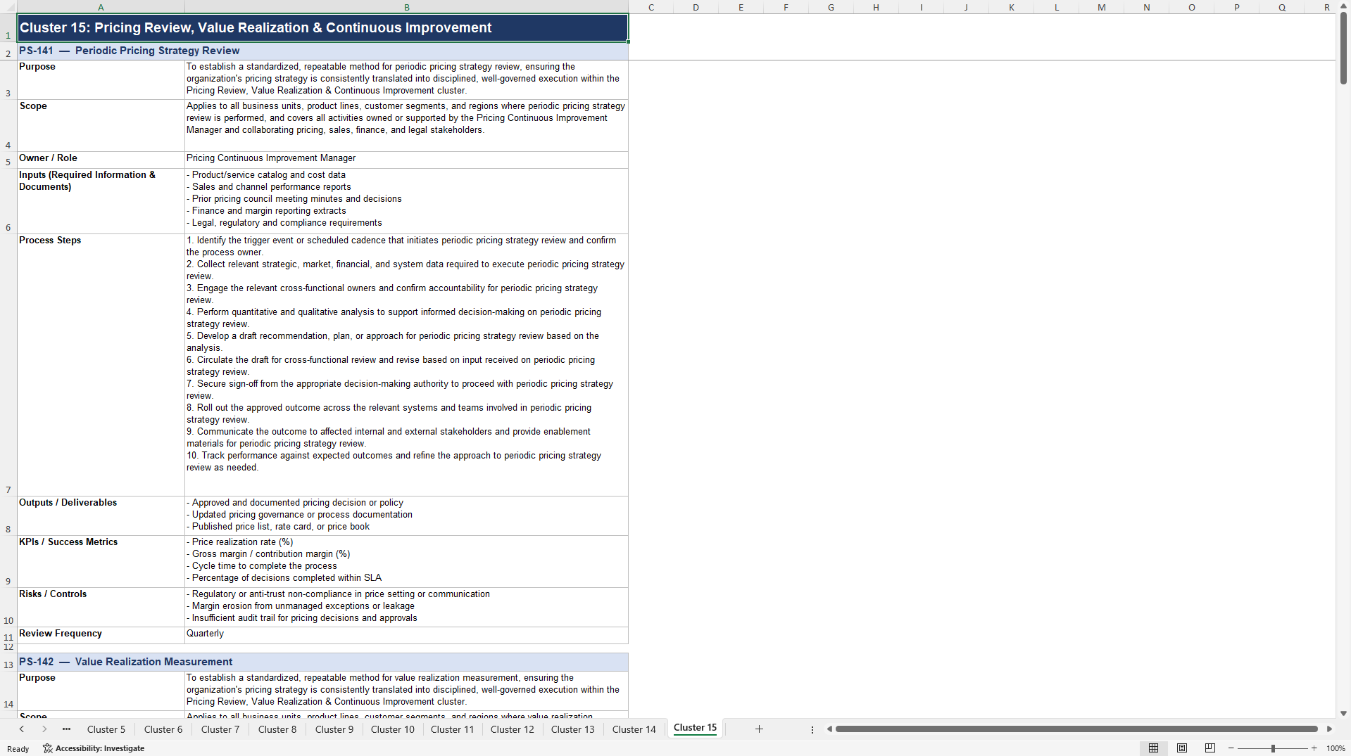 100+ Pricing Strategy Implementation SOPs (Excel template (XLSX)) Preview Image