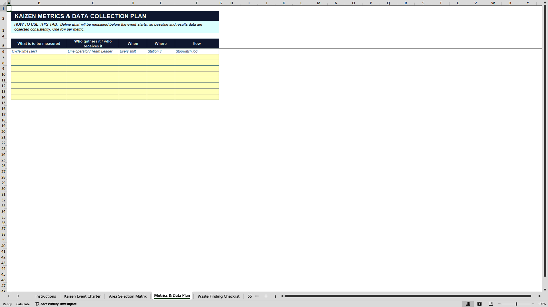 Kaizen & Kaizen Event Templates Toolkit (Excel template (XLSX)) Preview Image
