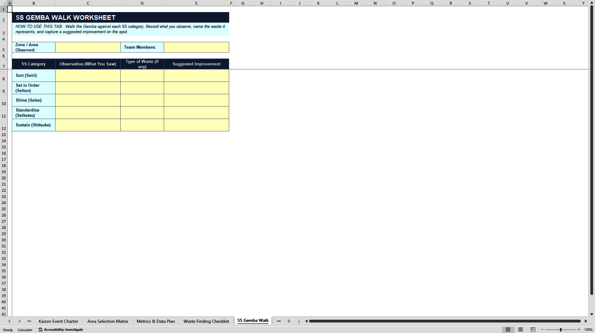 Kaizen & Kaizen Event Templates Toolkit (Excel template (XLSX)) Preview Image