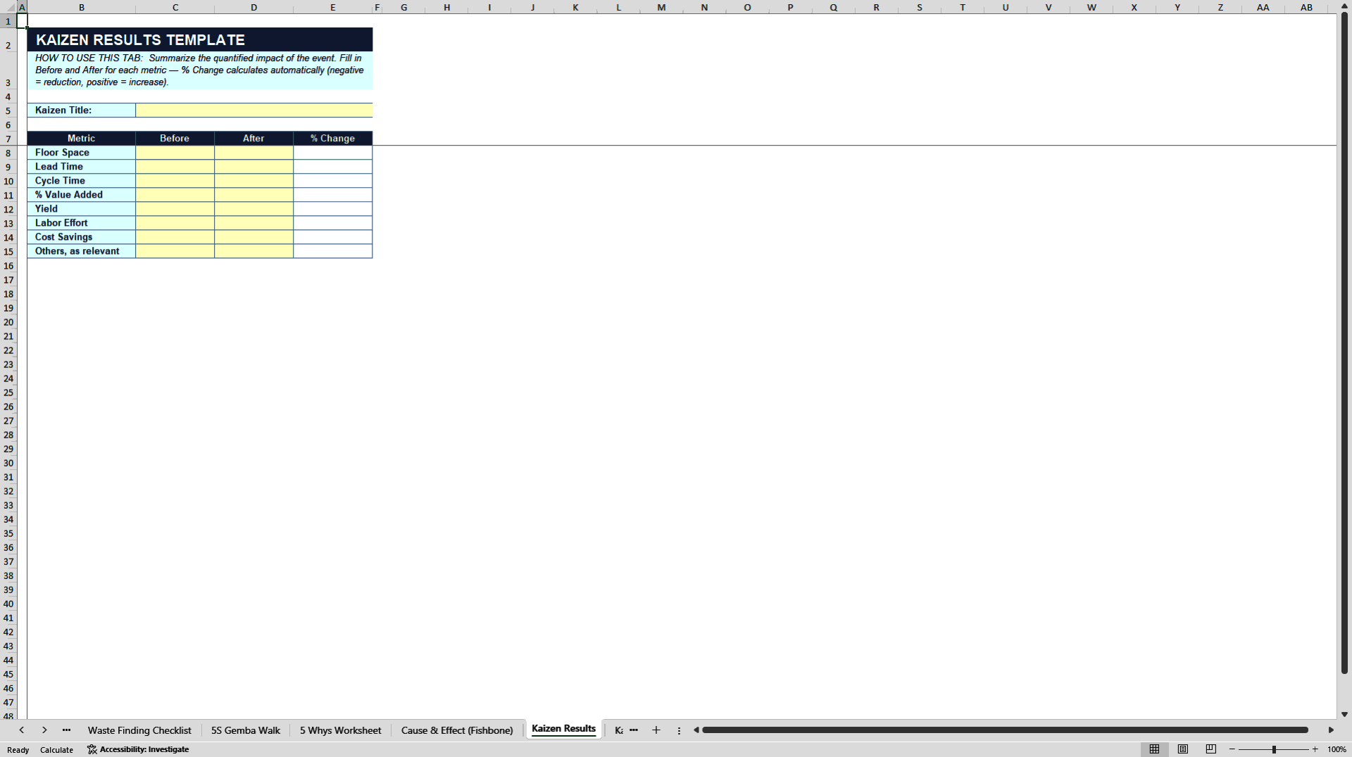 Kaizen & Kaizen Event Templates Toolkit (Excel template (XLSX)) Preview Image