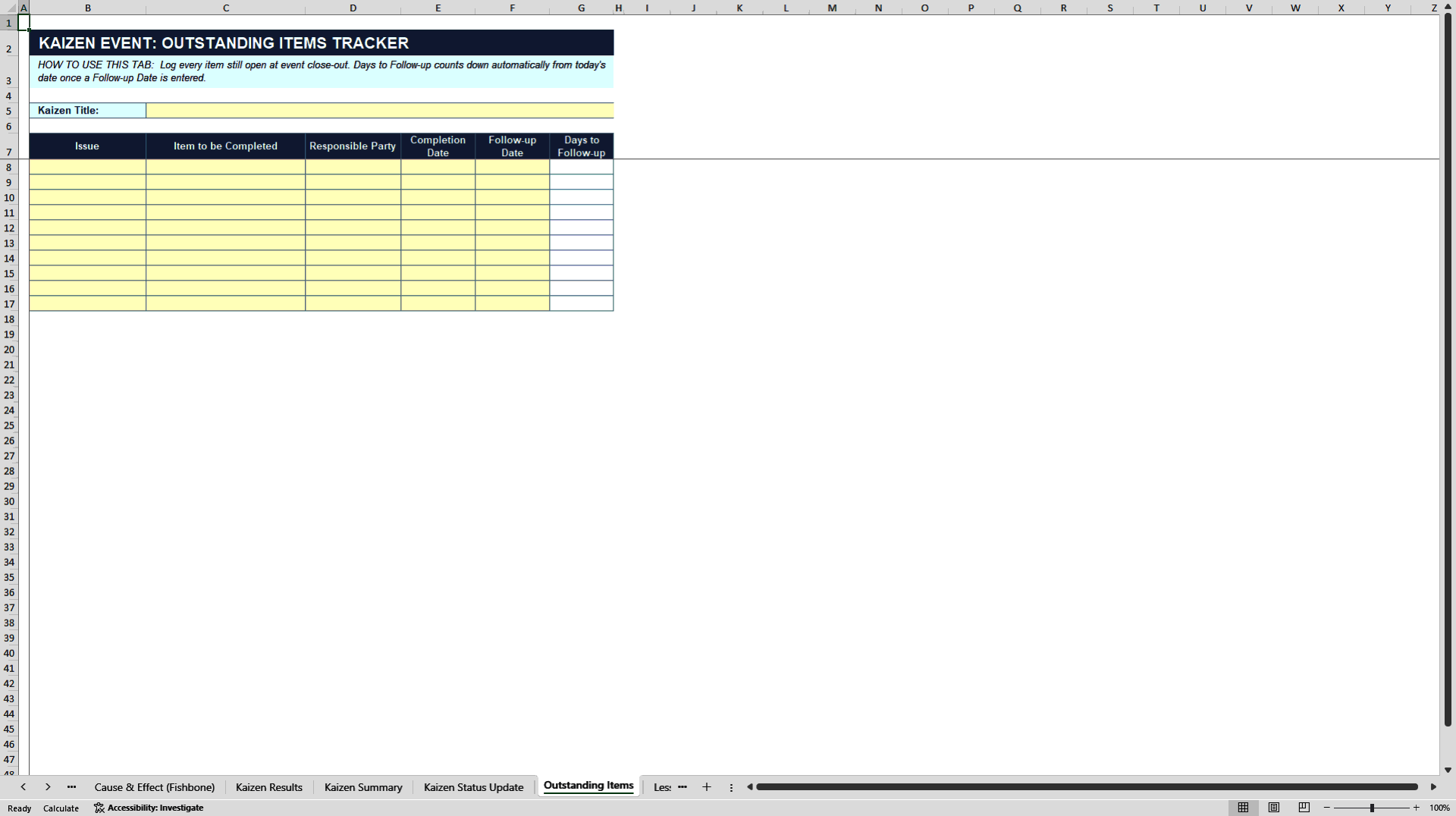 Kaizen & Kaizen Event Templates Toolkit (Excel template (XLSX)) Preview Image