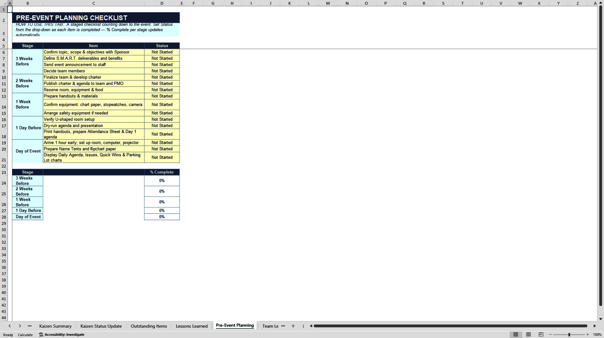 Kaizen & Kaizen Event Templates Toolkit (Excel template (XLSX)) Preview Image