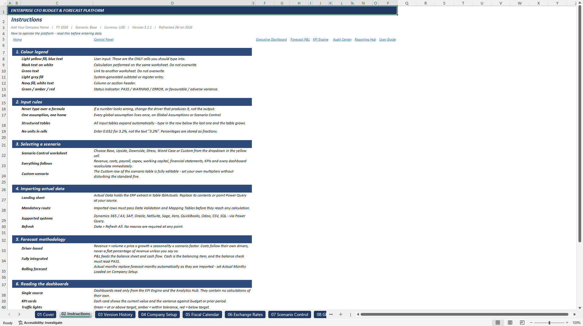 Enterprise CFO Budget and Forecast Platform (Excel template (XLSX)) Preview Image