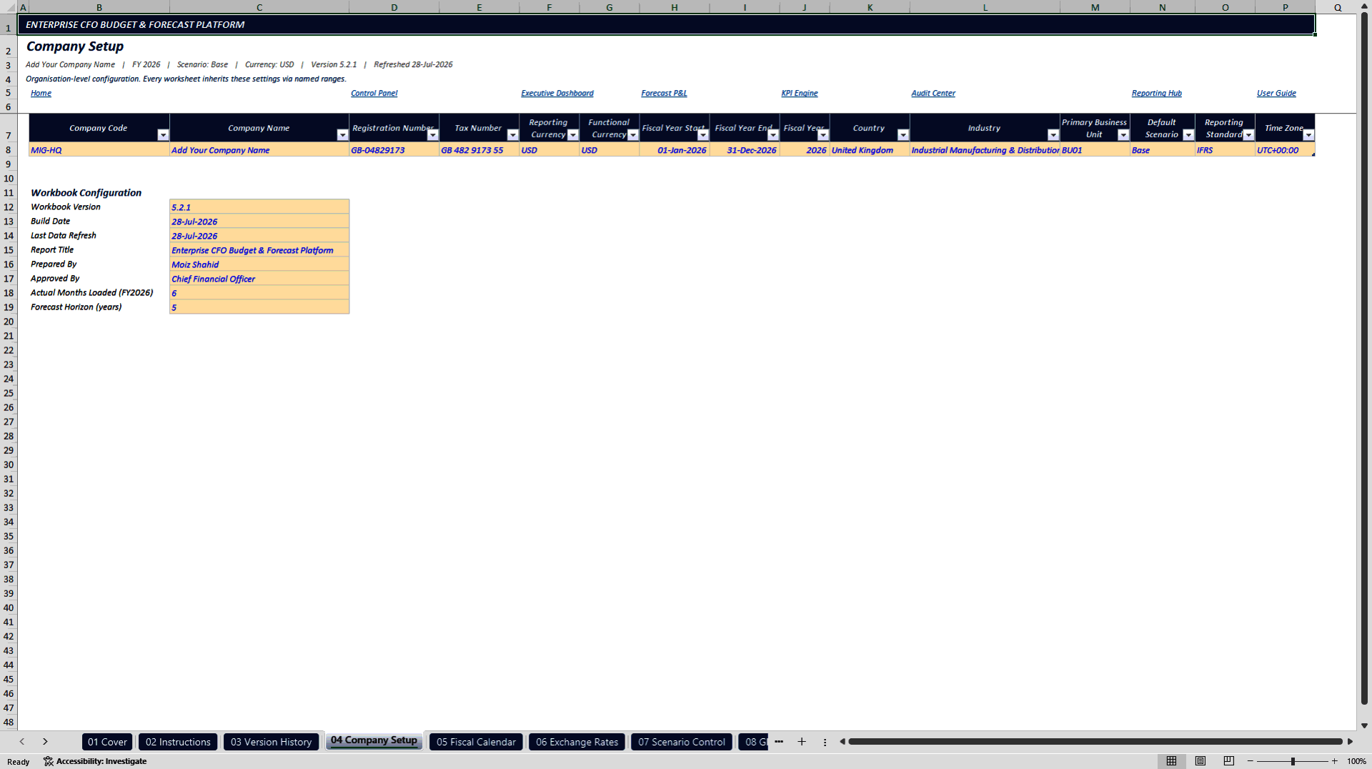 Enterprise CFO Budget and Forecast Platform (Excel template (XLSX)) Preview Image