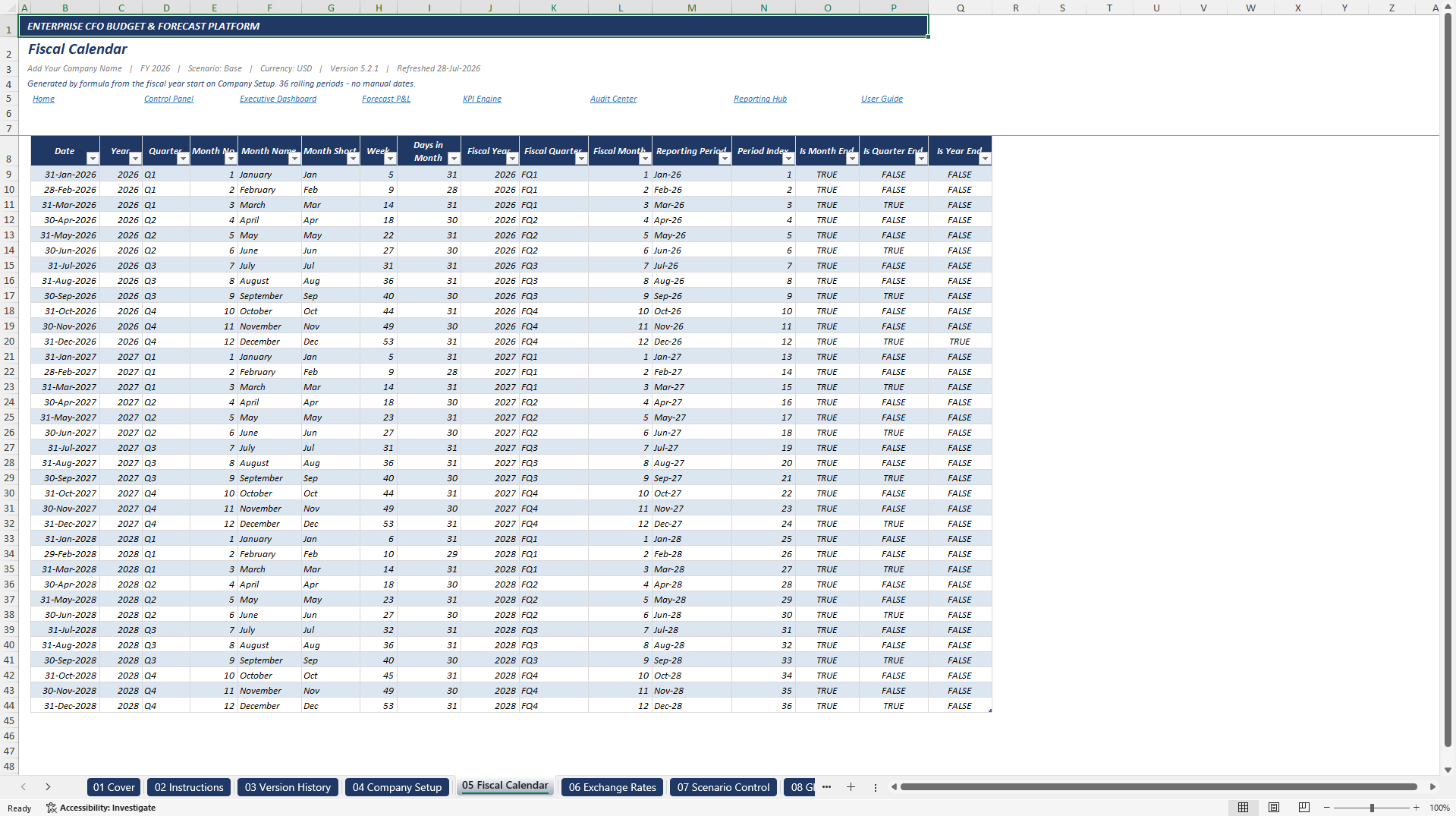 Enterprise CFO Budget and Forecast Platform (Excel template (XLSX)) Preview Image