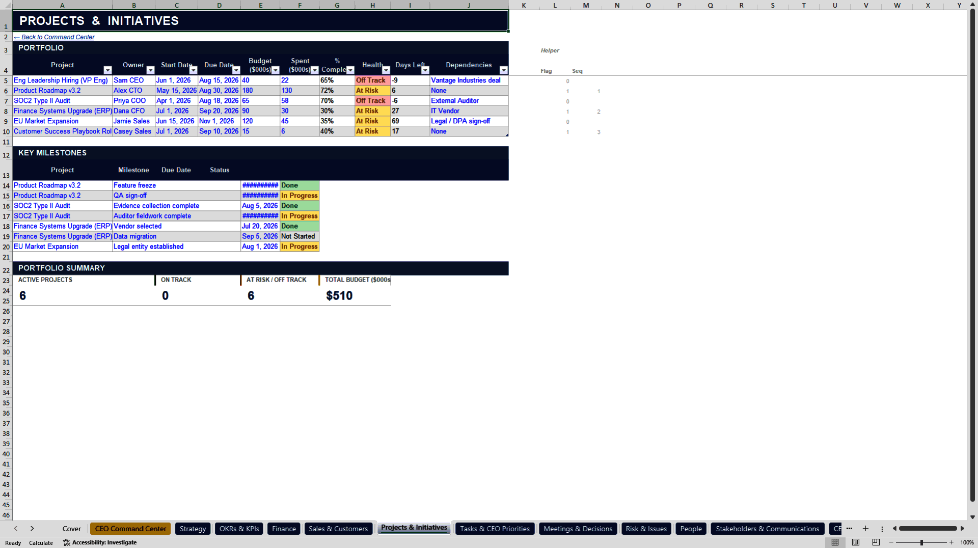 CEO OS -- All-in-One Executive Operating System (Excel template (XLSX)) Preview Image