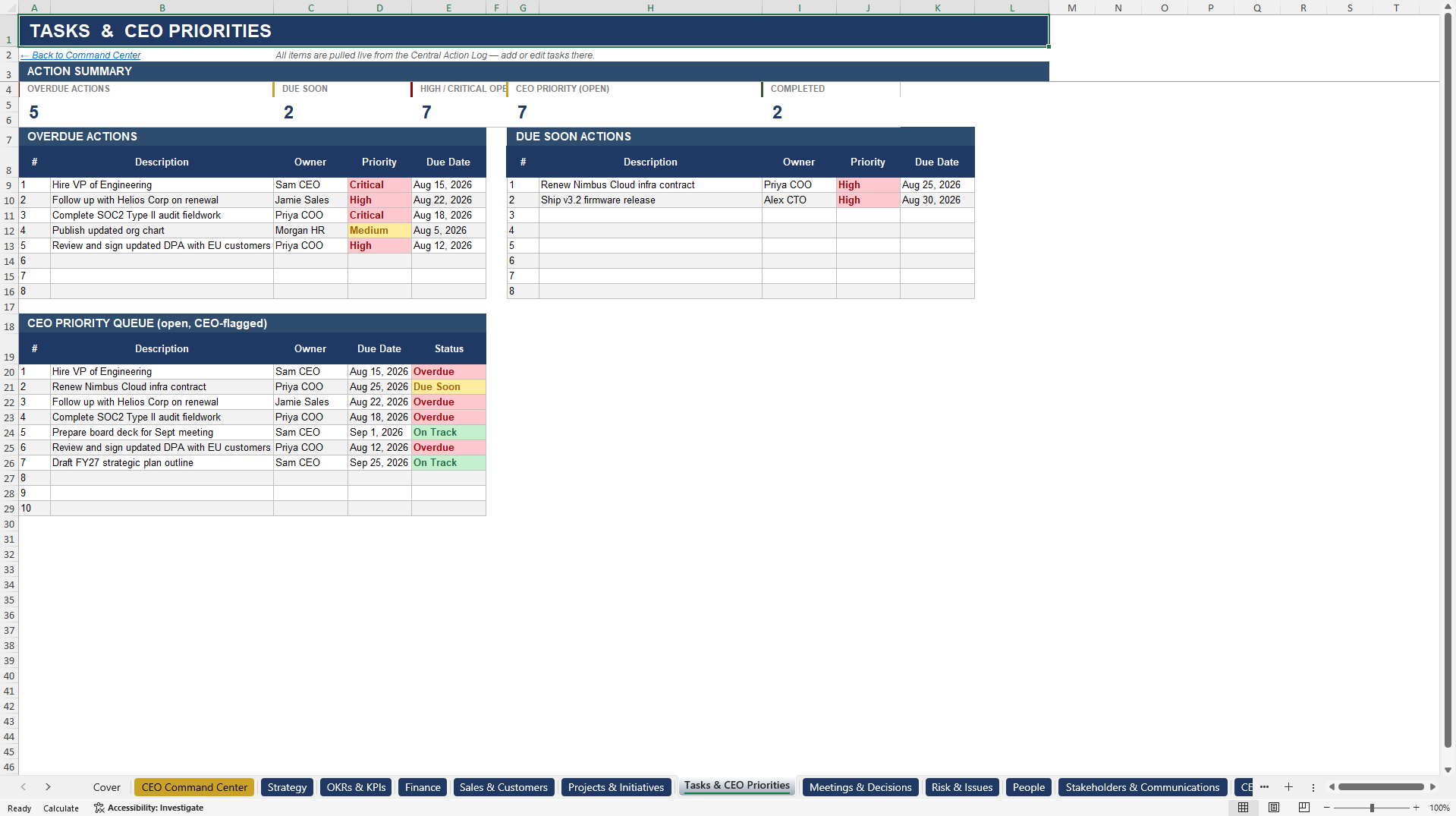 CEO OS -- All-in-One Executive Operating System (Excel template (XLSX)) Preview Image